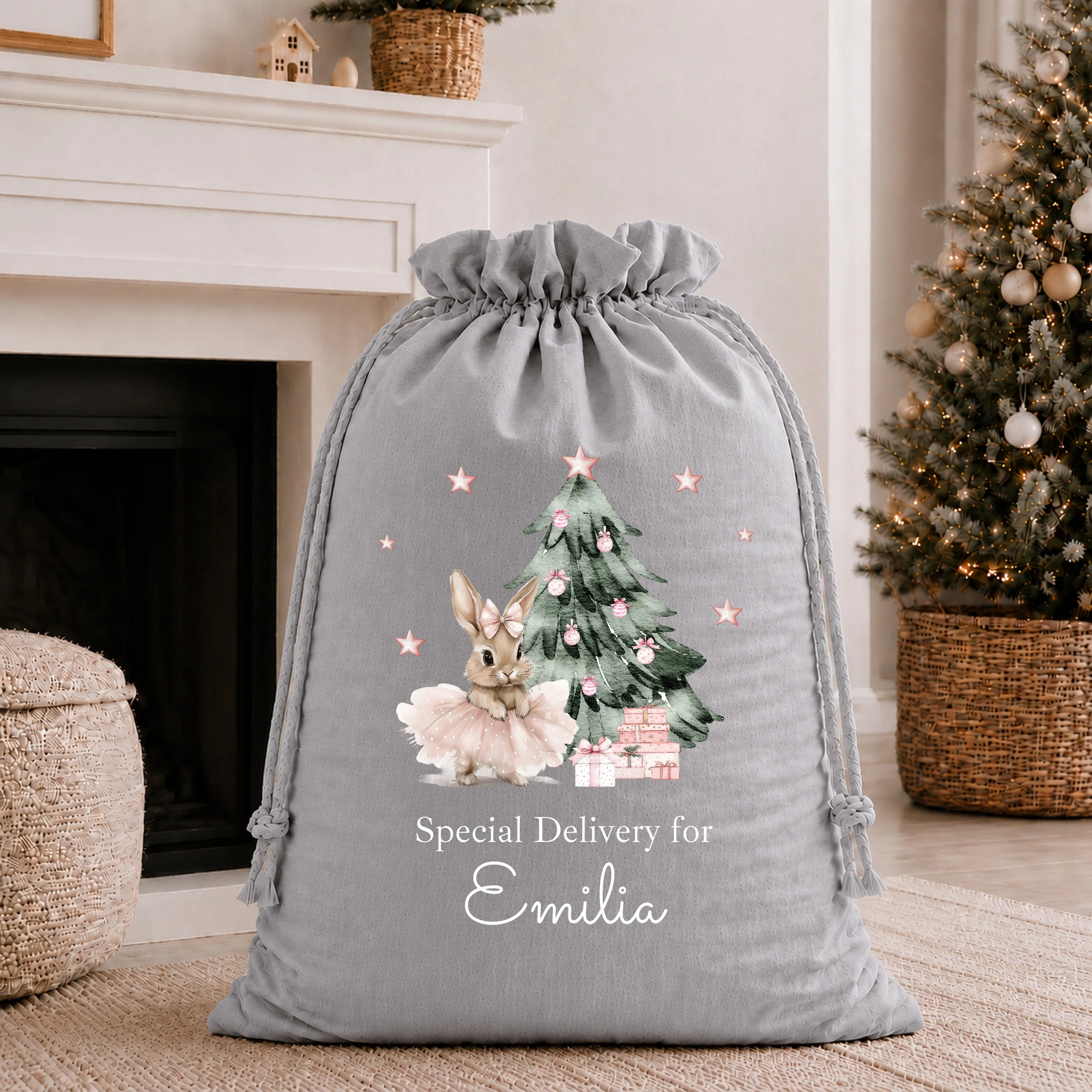 Personalised Ballerina Bunny My First Christmas Stocking or Santa Sack - Image 4