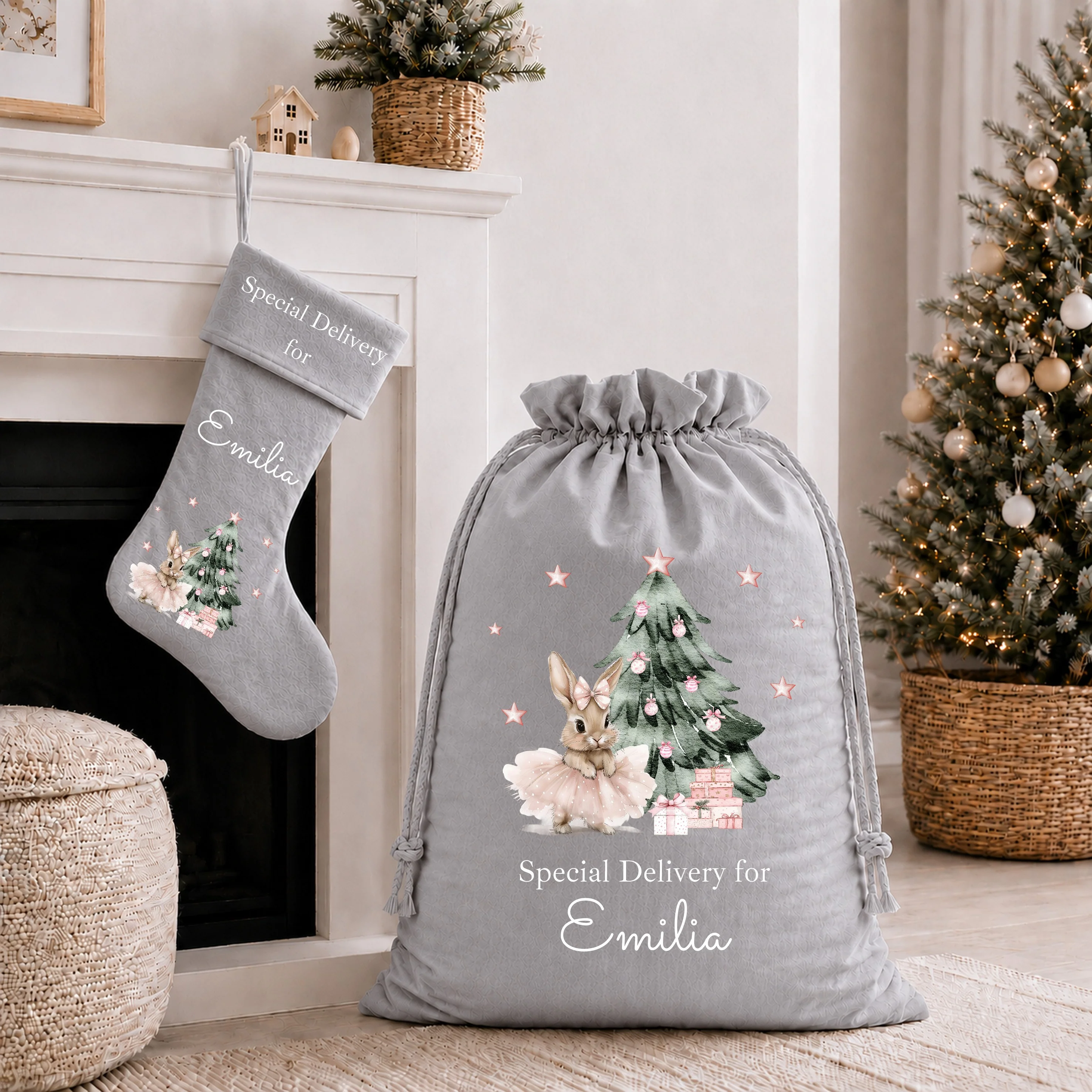 Personalised Ballerina Bunny My First Christmas Stocking or Santa Sack - Image 5