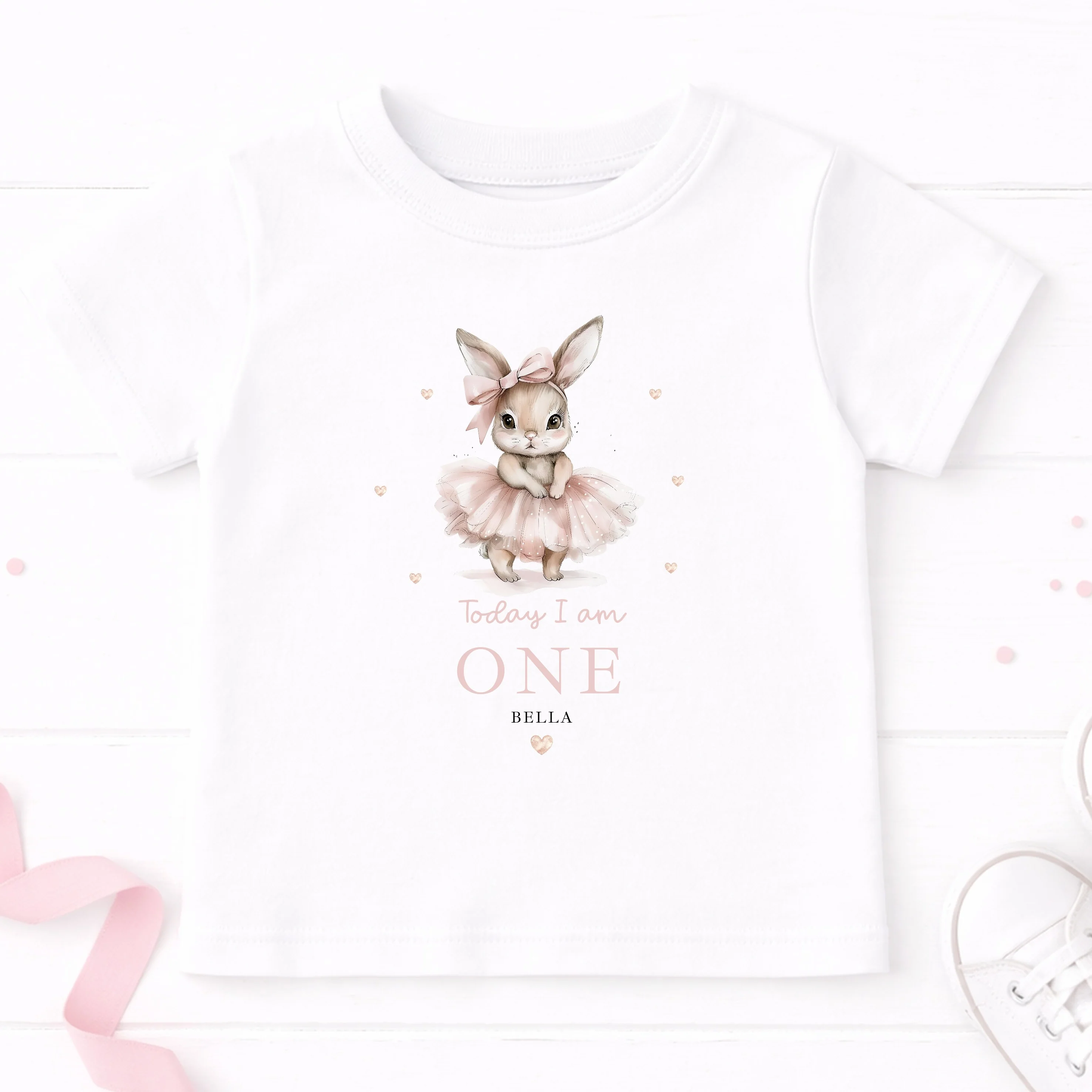 Personalised Ballerina Bunny Today I Am One Birthday T-Shirt - Image 2