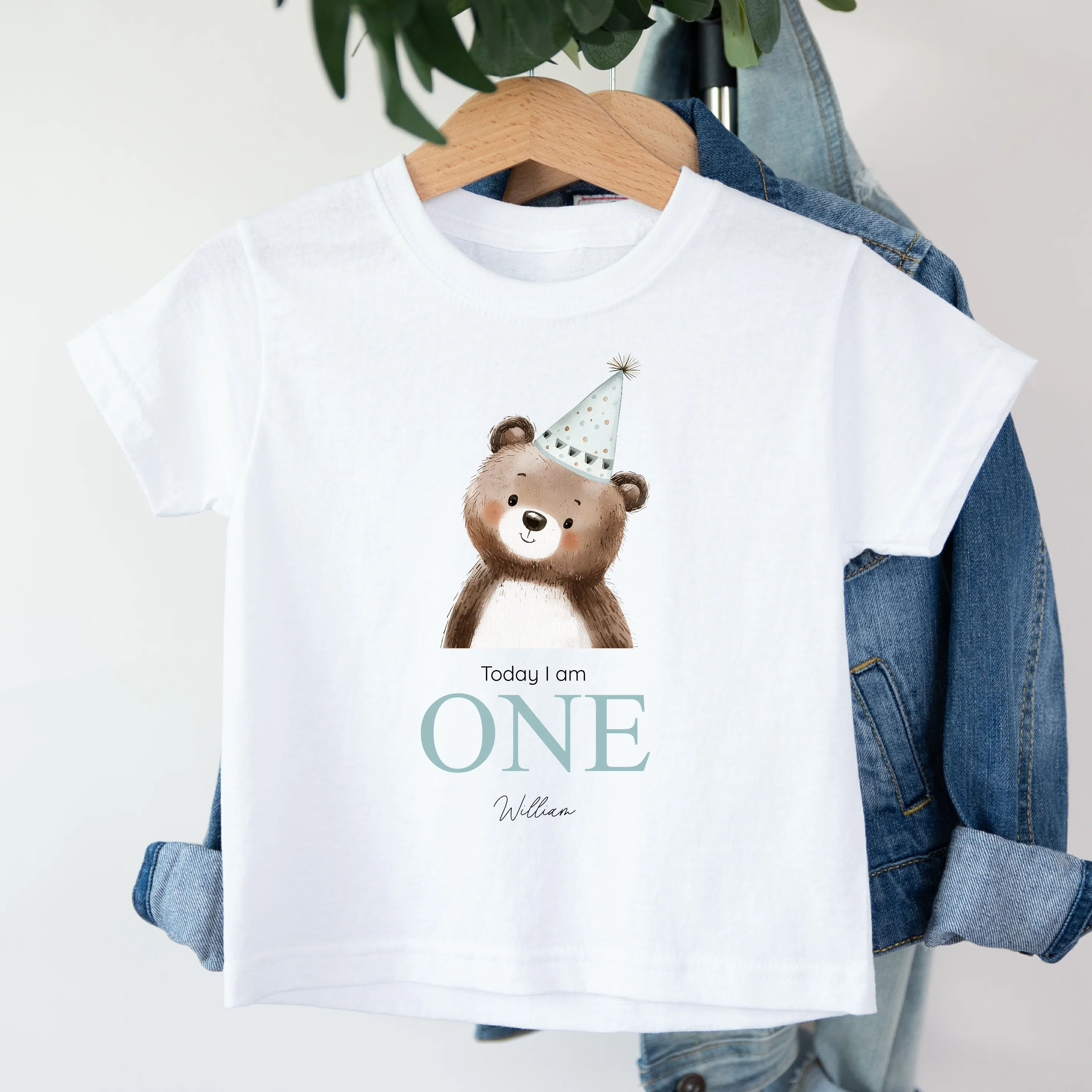 Personalised Bear Blue Party Hat Any Age Birthday T-Shirt - Image 3