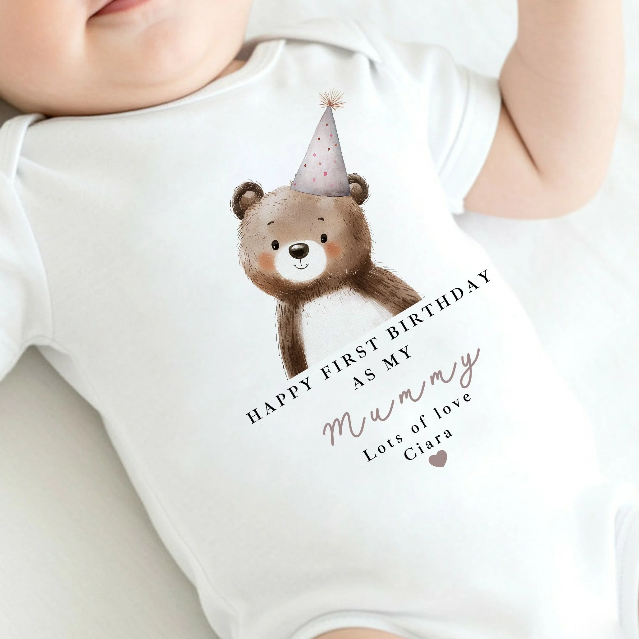 Personalised Bear Happy First Birthday As My Mummy Baby Grow or Vest