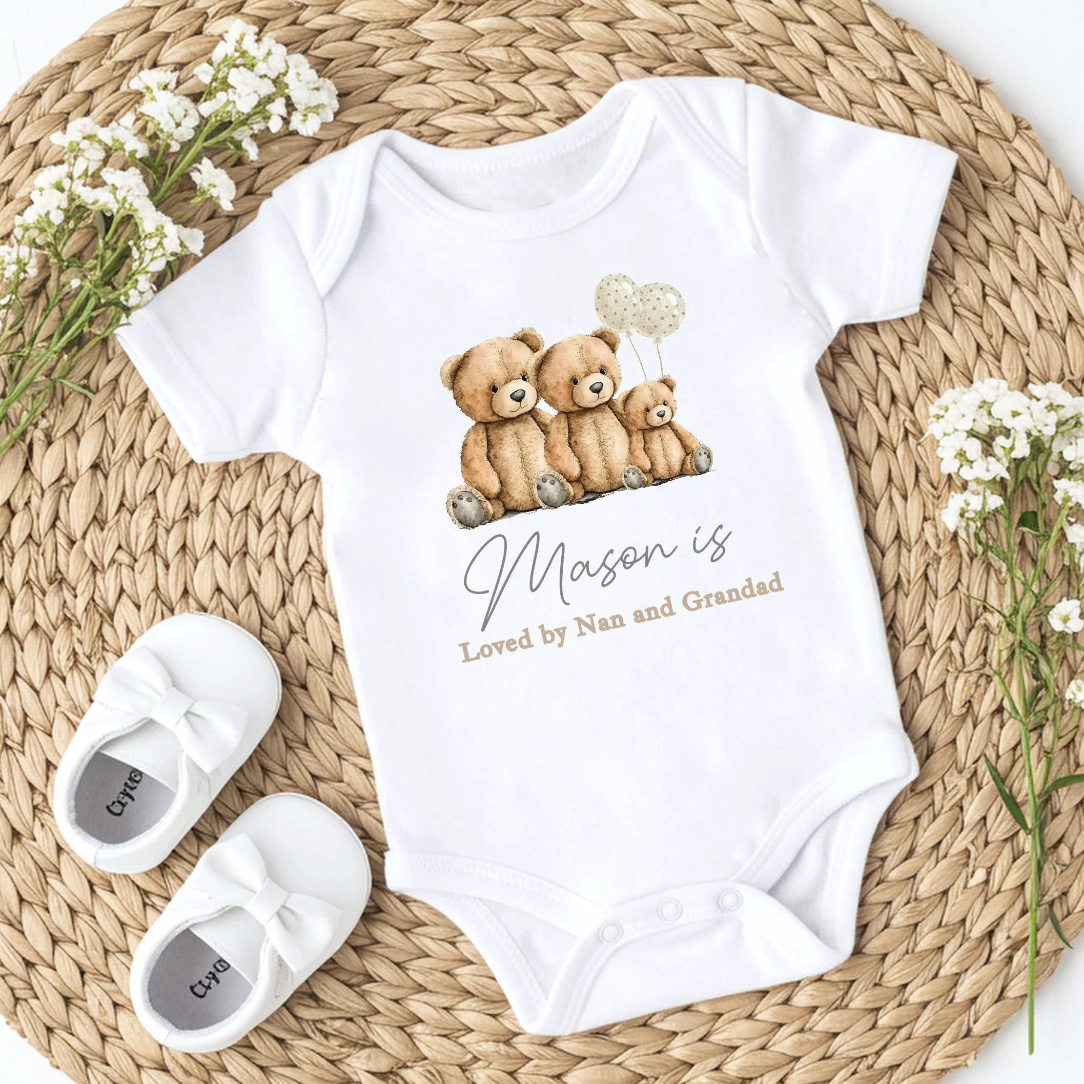 Personalised Bears Loved By Nanny Baby Grow or Vest - Image 3
