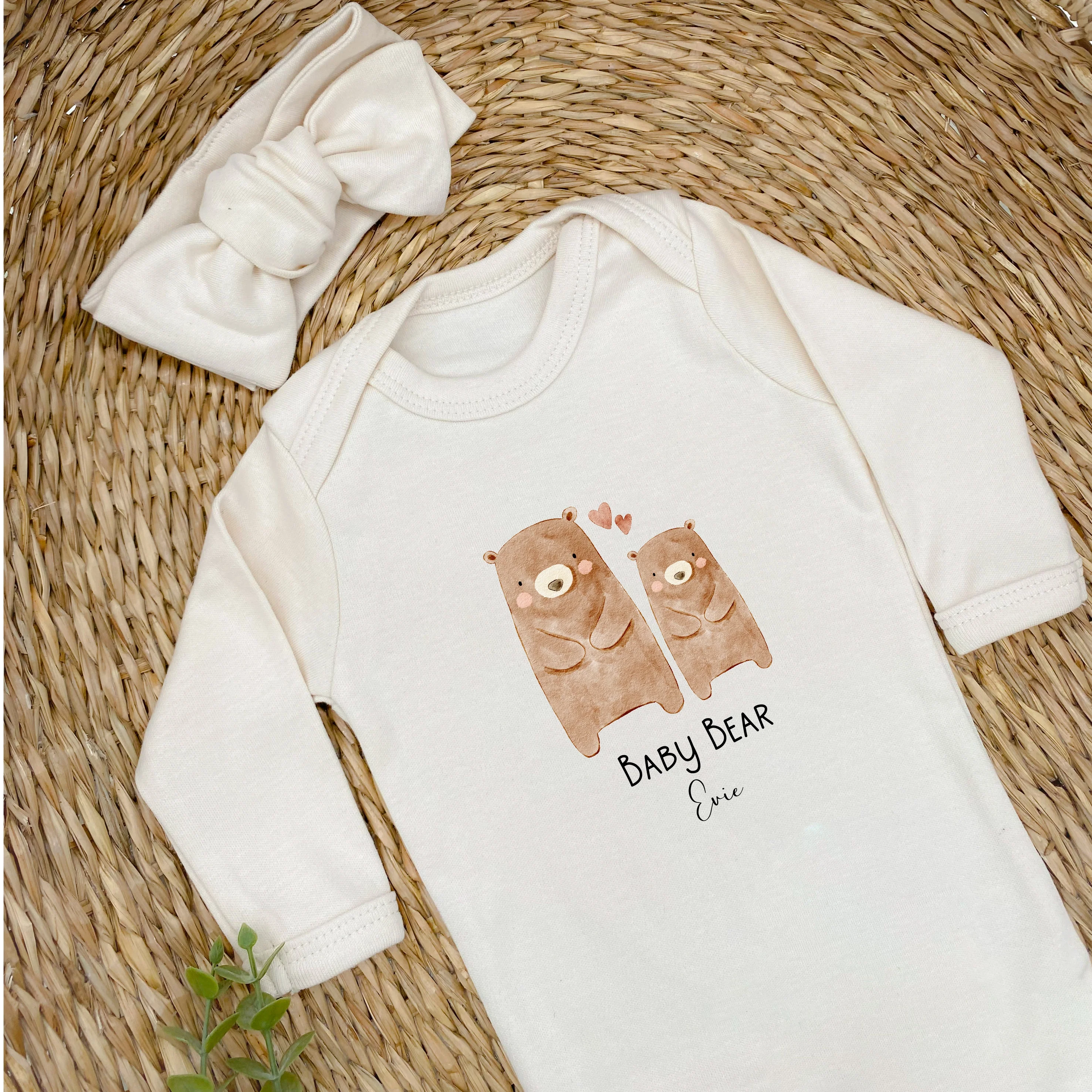 Personalised Bears Sibling Matching Beige Babygrow/T-shirt - Image 4