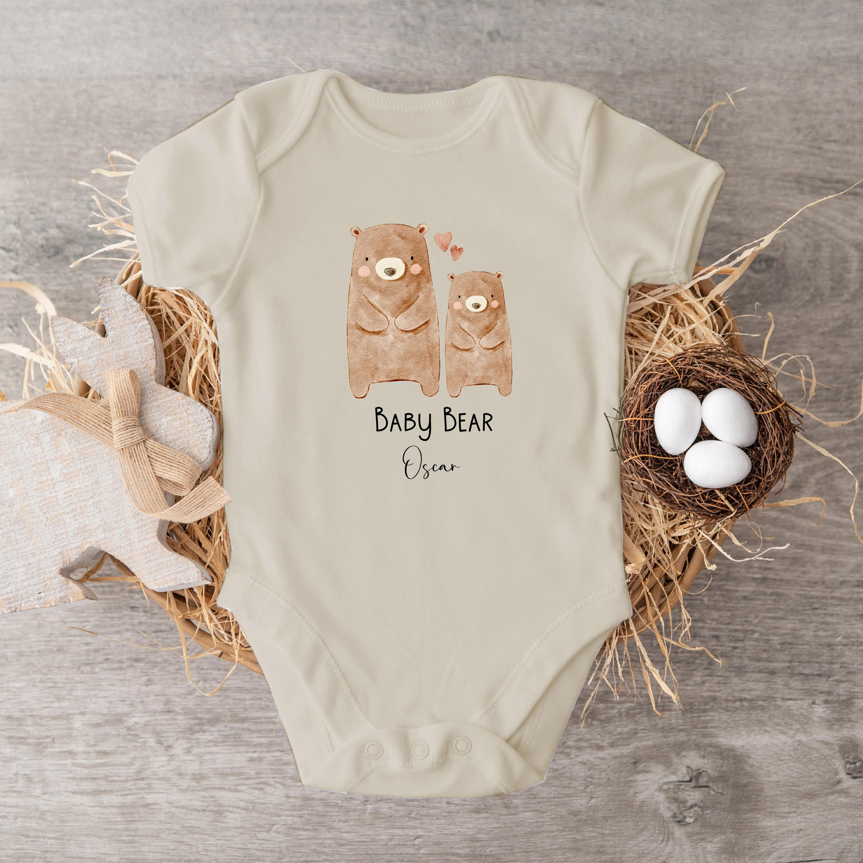 Personalised Bears Sibling Matching Beige Babygrow/T-shirt - Image 6
