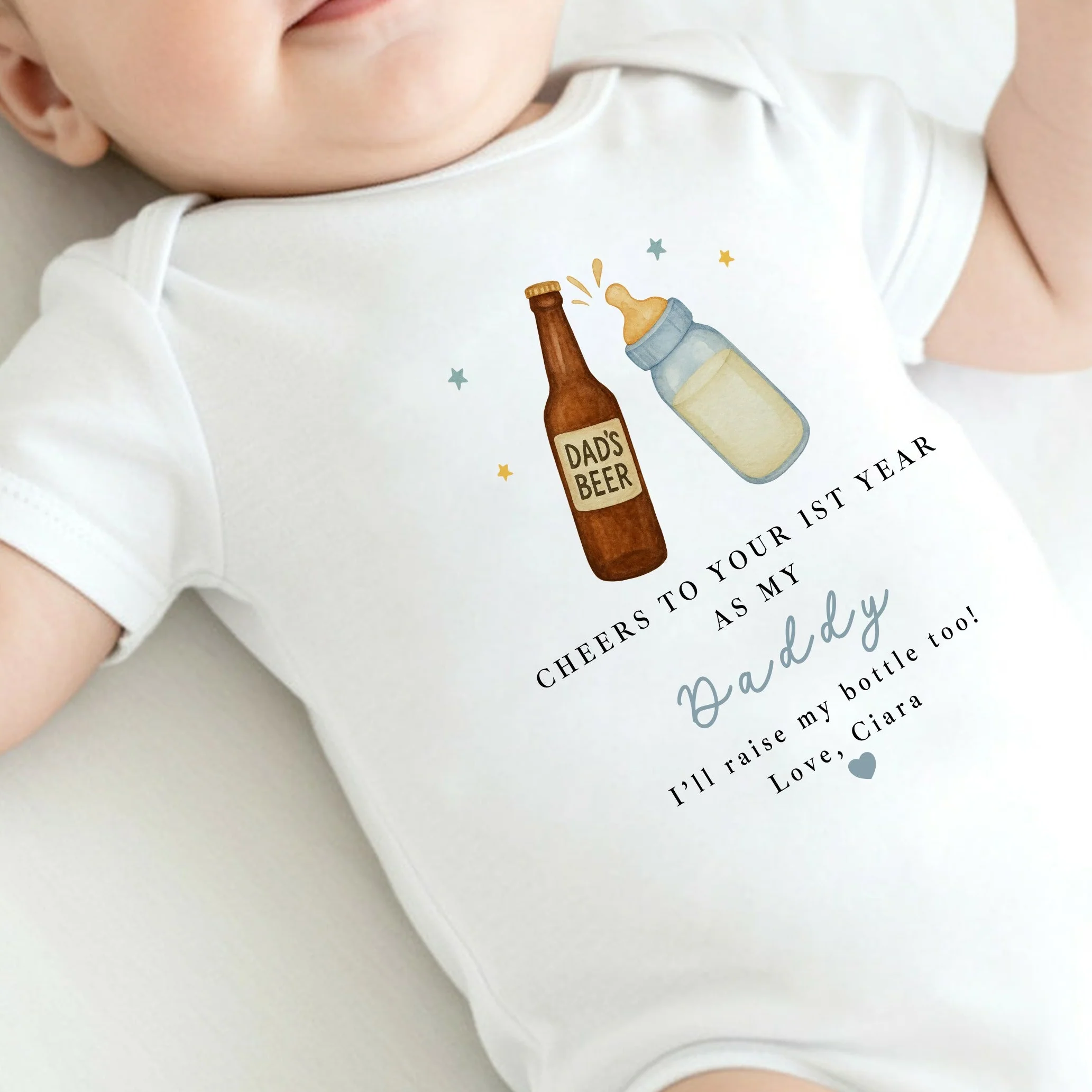 Personalised Beer Milk Happy Birthday Daddy Baby Grow or Vest
