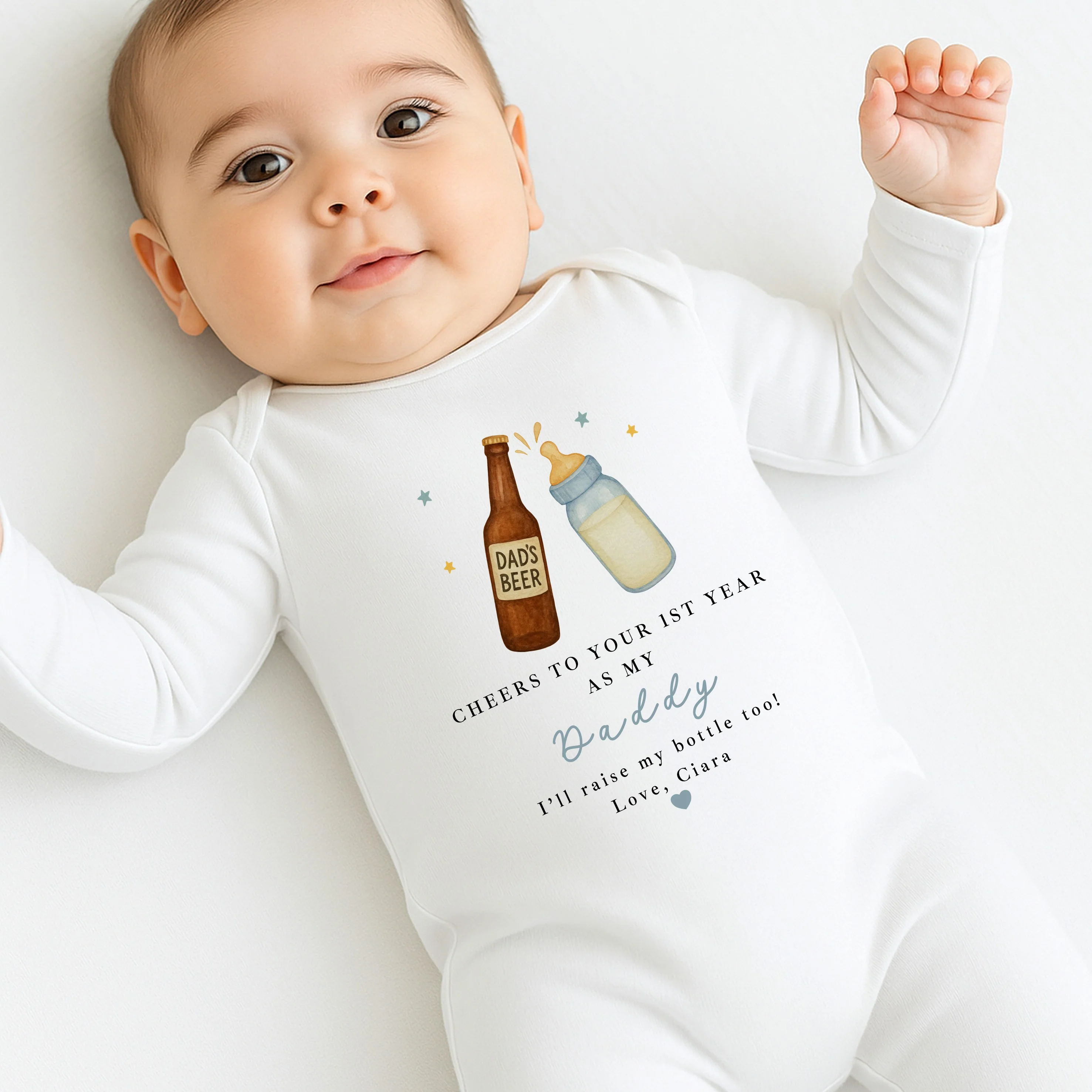 Personalised Beer Milk Happy Birthday Daddy Baby Grow or Vest - Image 2