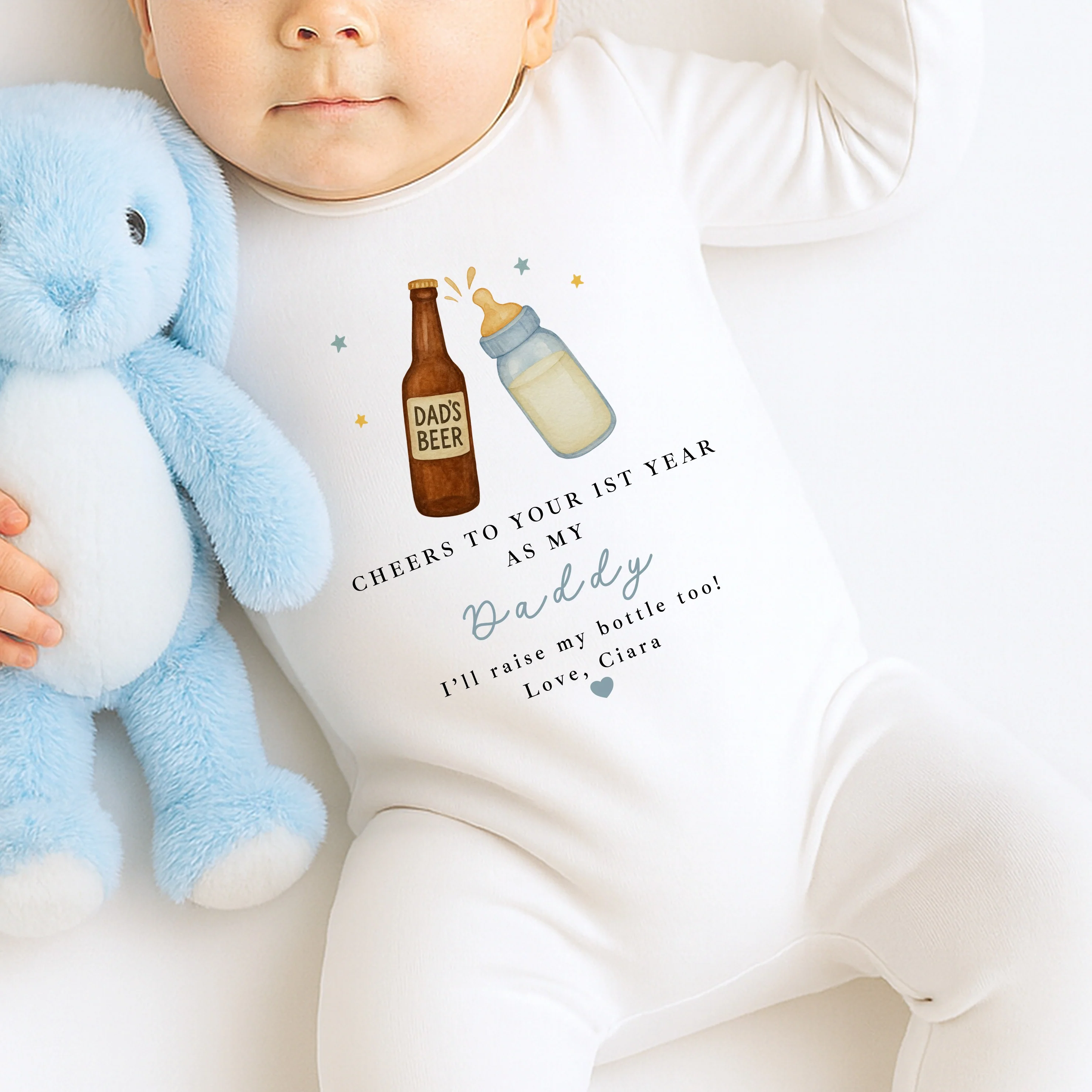 Personalised Beer Milk Happy Birthday Daddy Baby Grow or Vest - Image 6