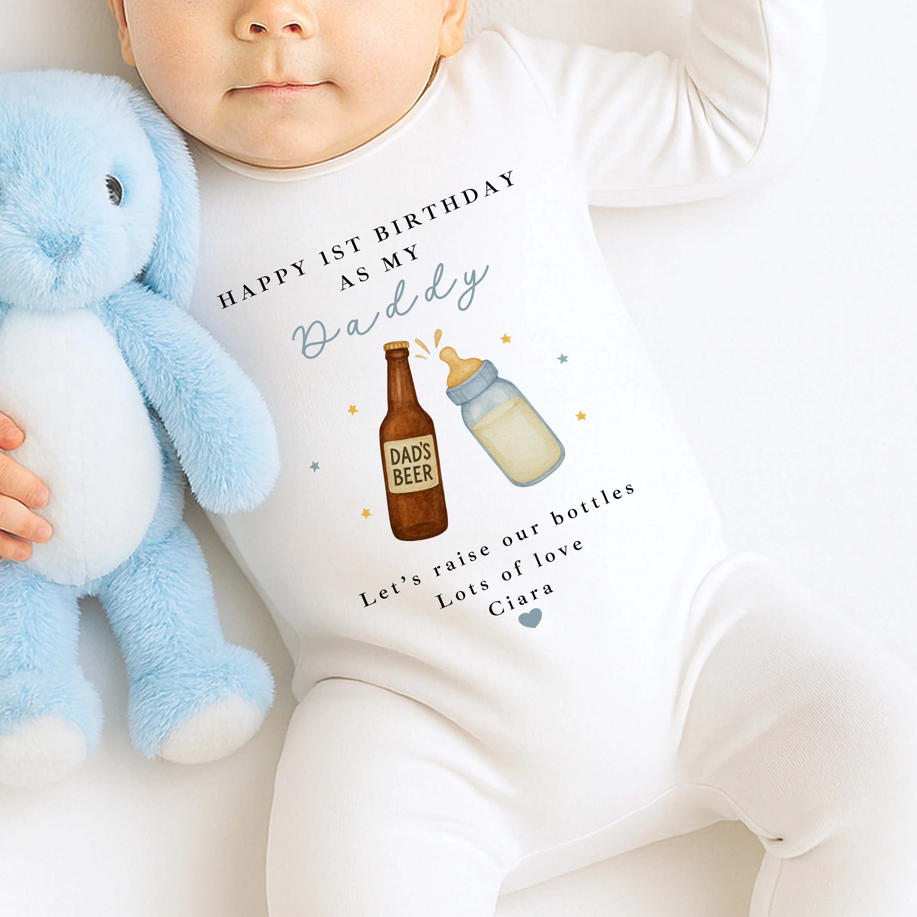 Personalised Beer & Milk Happy First Birthday as My Daddy Baby Grow or Vest - Image 5