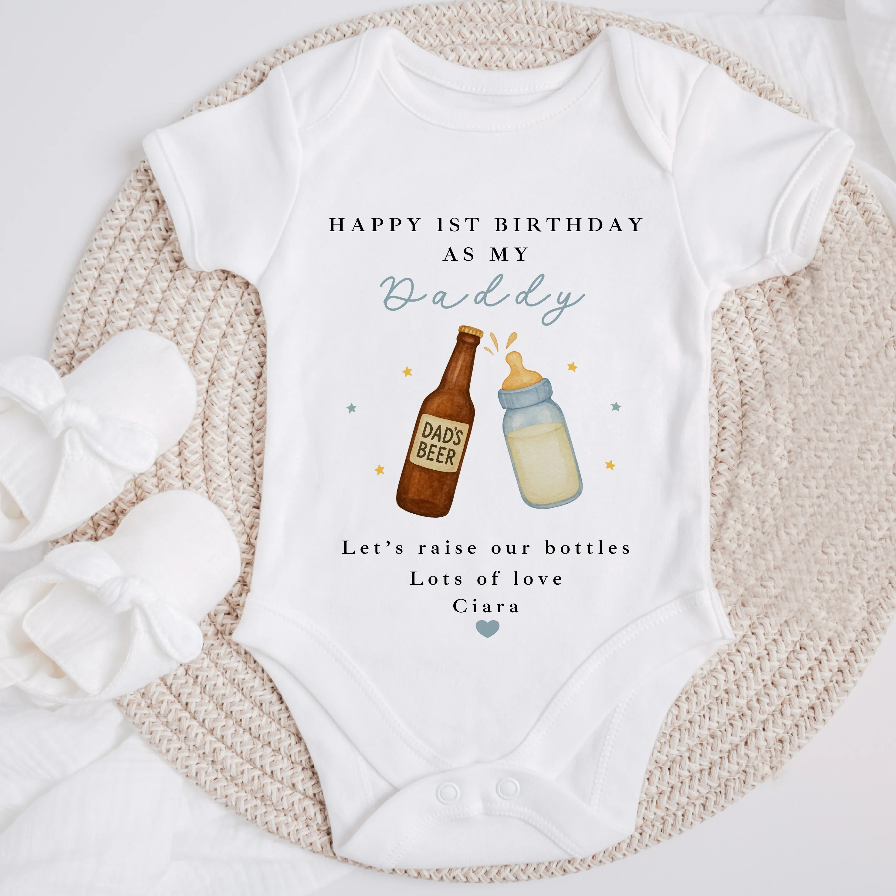 Personalised Beer & Milk Happy First Birthday as My Daddy Baby Grow or Vest - Image 6