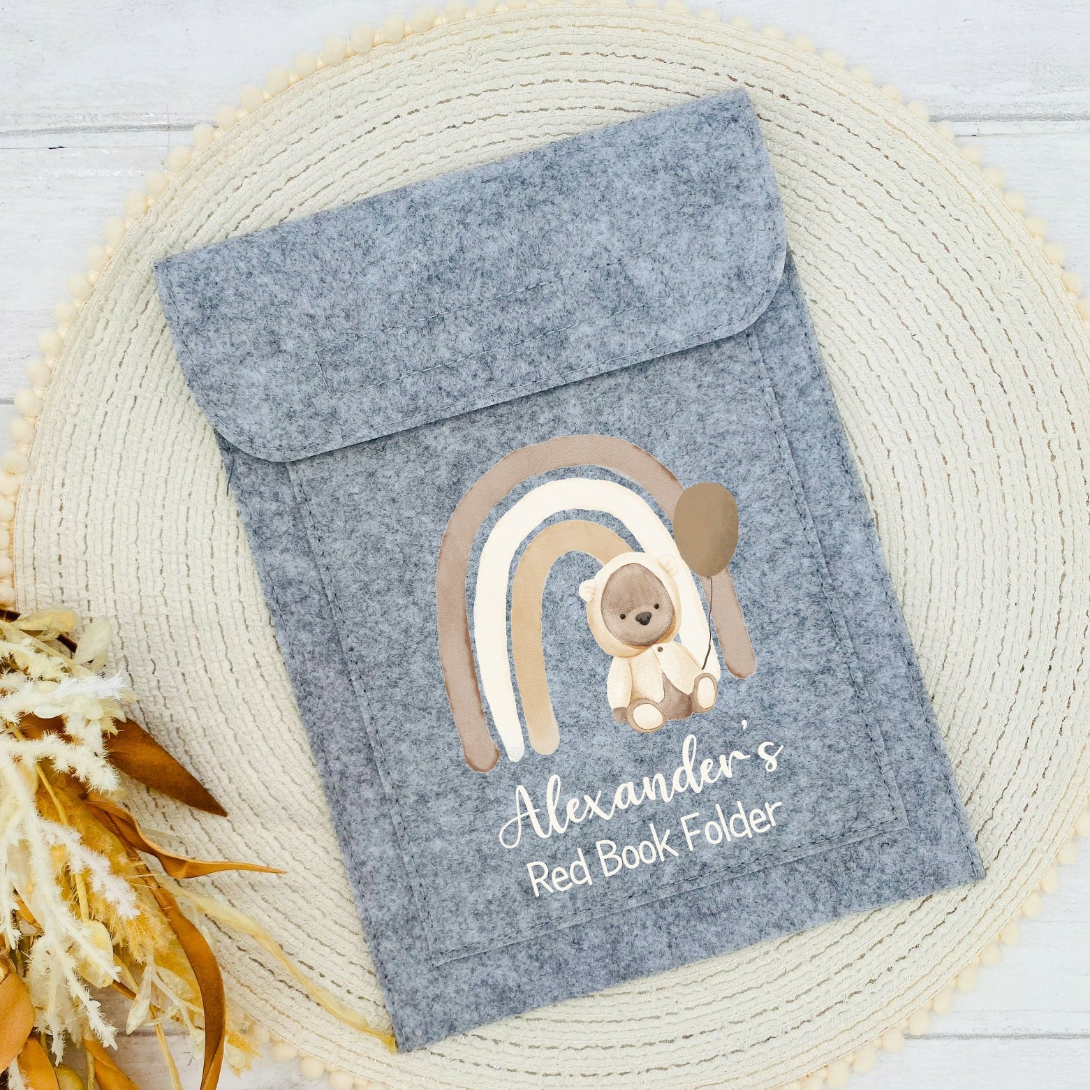 Personalised Beige Bear Red Book Cover - Image 3
