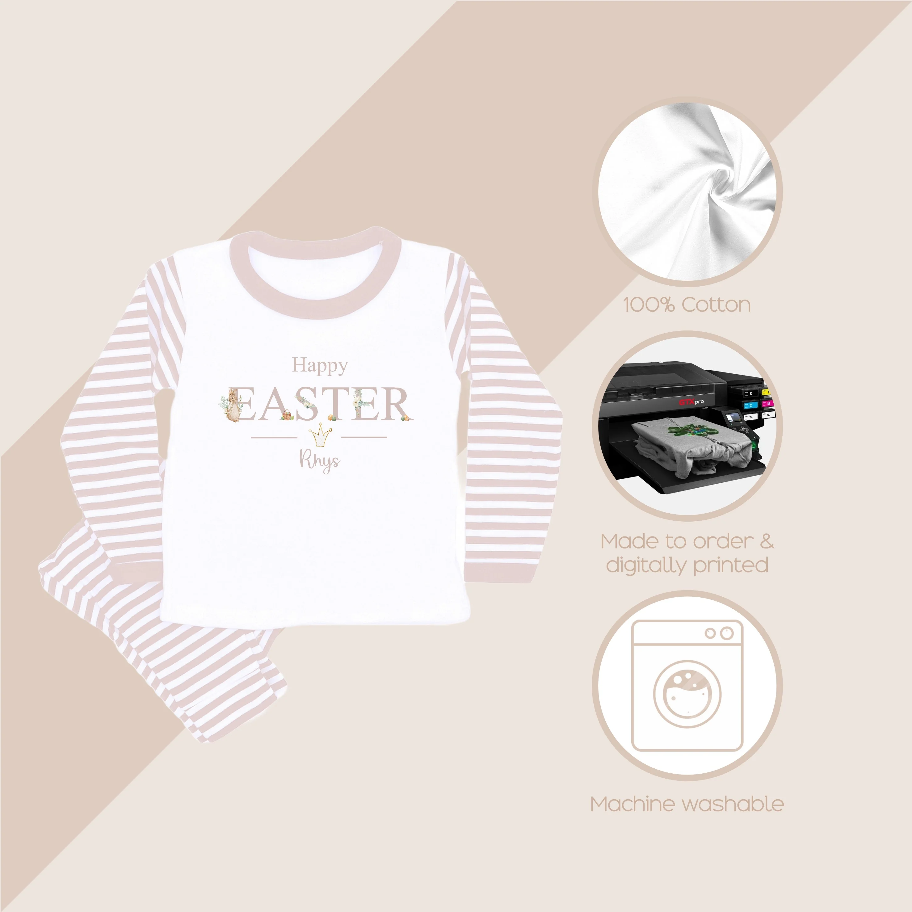 Personalised Beige Bunny Happy Easter Pyjamas - Image 4