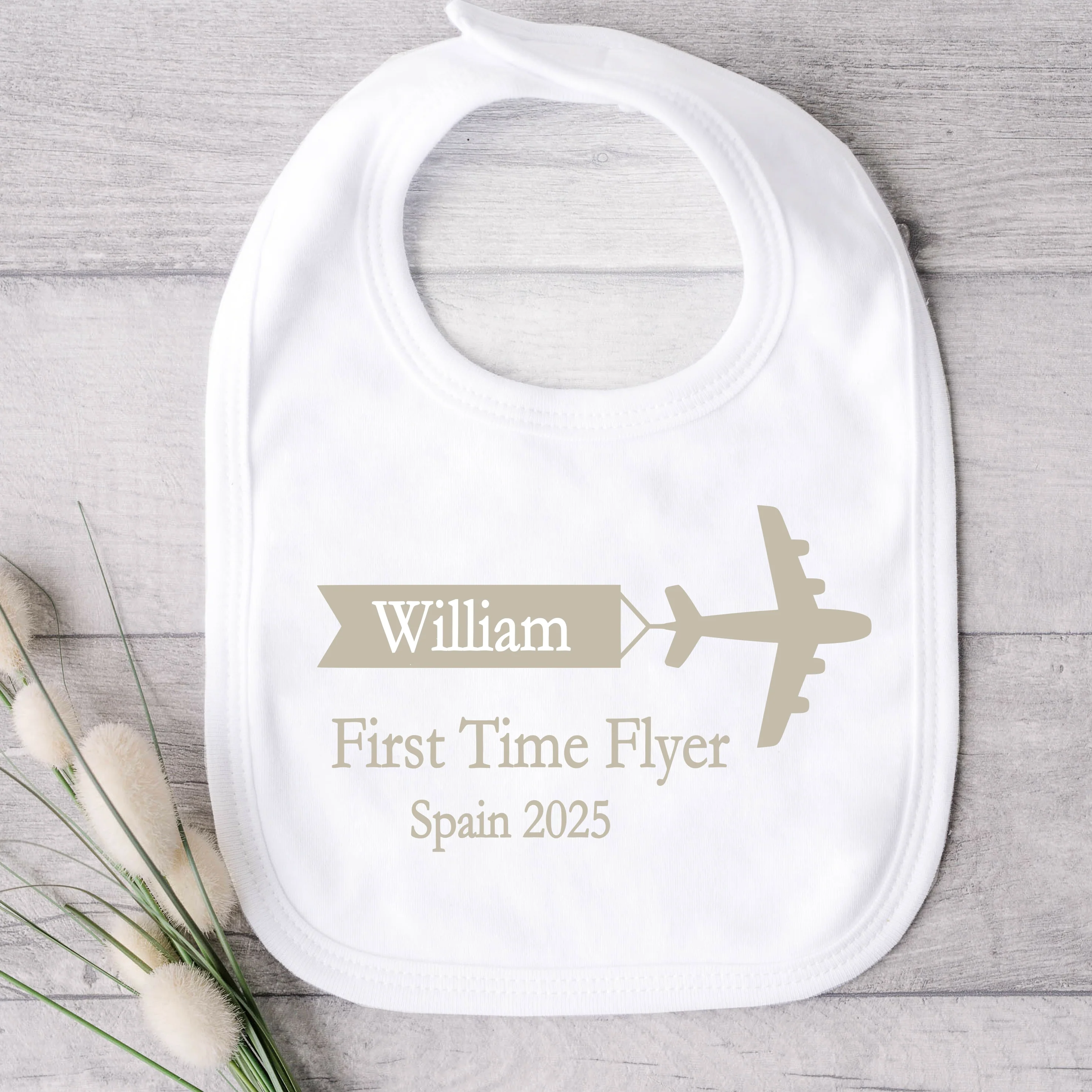 Personalised Beige First Time Flyer Baby Vest/T-shirt - Image 3