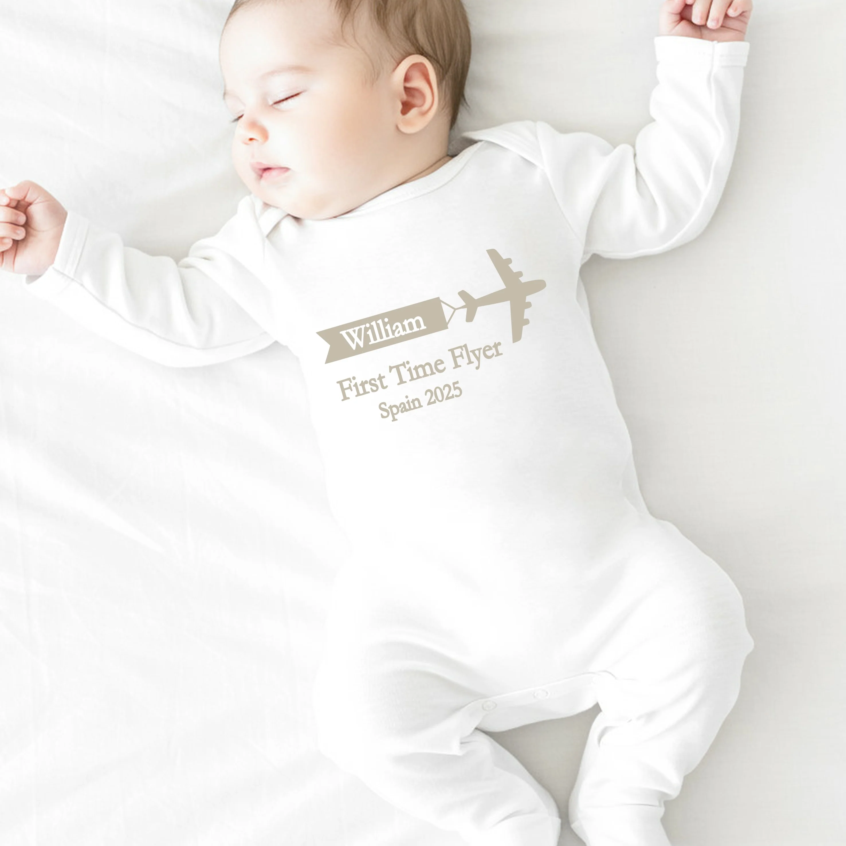 Personalised Beige First Time Flyer Baby Vest/T-shirt - Image 8