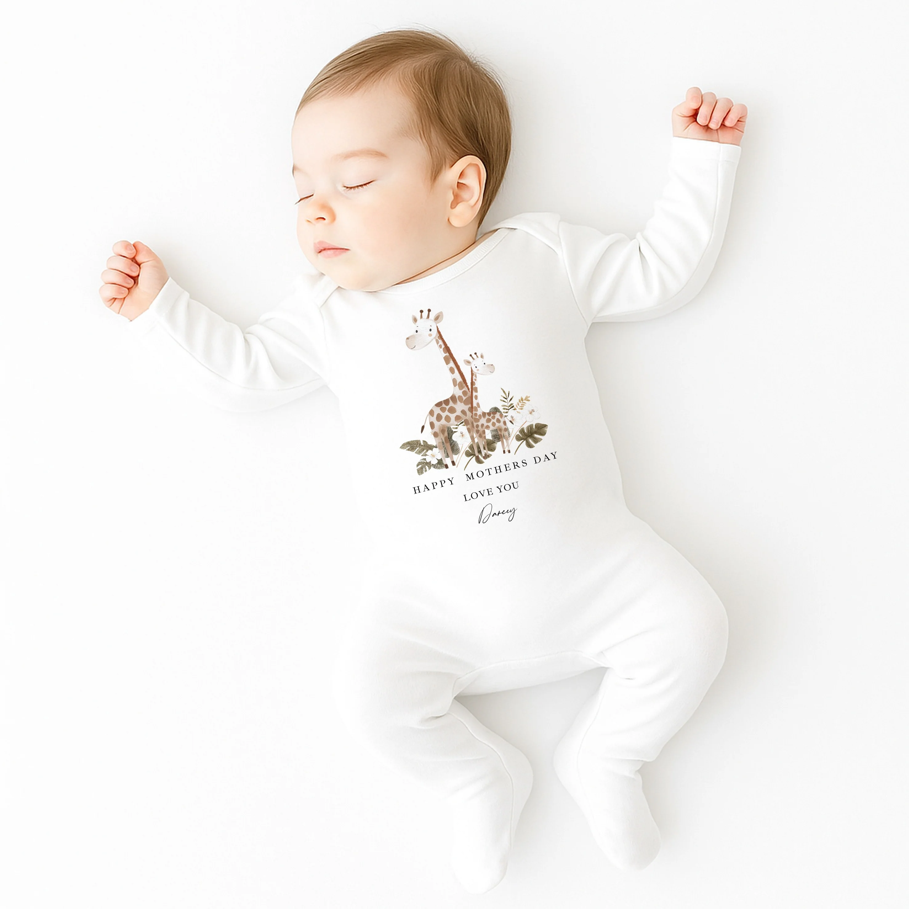 Personalised Beige Giraffes Happy Mother's Day Baby Grow, Vest or Bib - Image 2