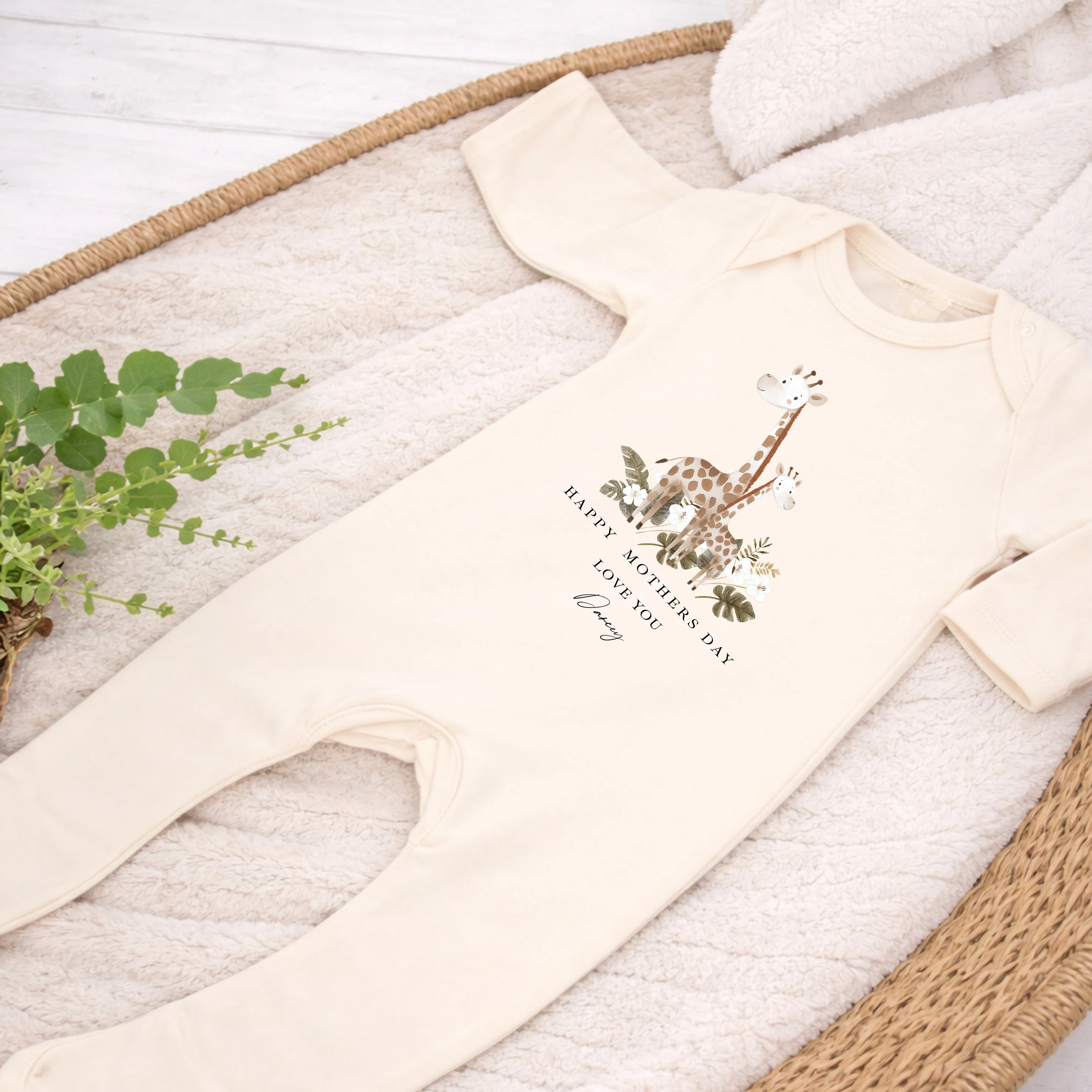 Personalised Beige Giraffes Happy Mother's Day Baby Grow, Vest or Bib - Image 6