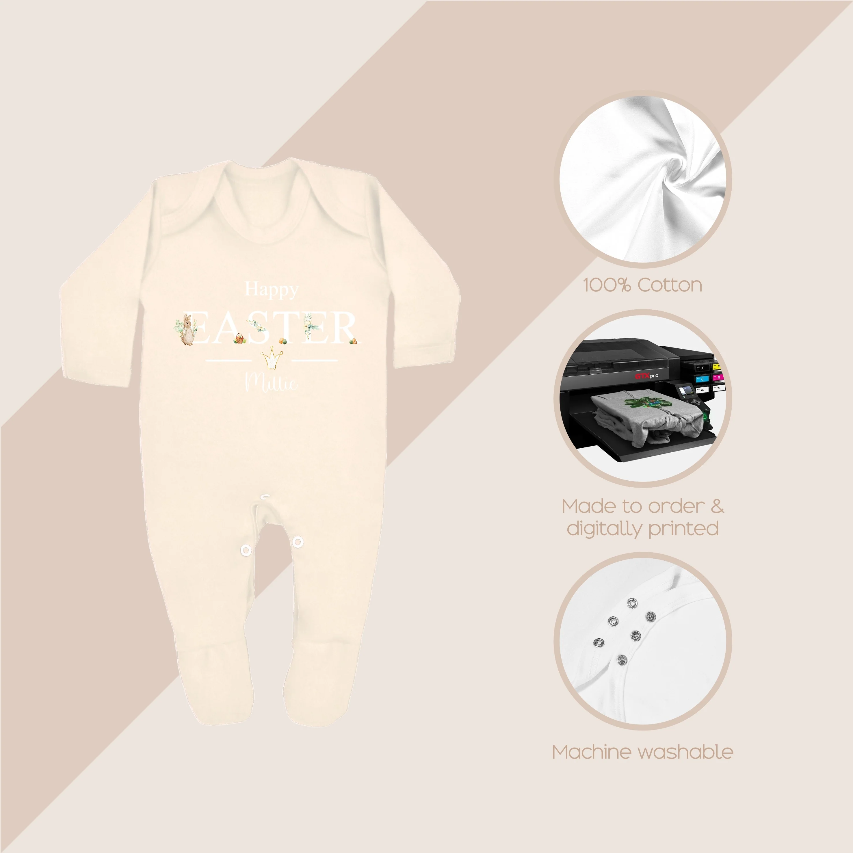 Personalised Beige Happy Easter Babygrow/Vest - Image 3