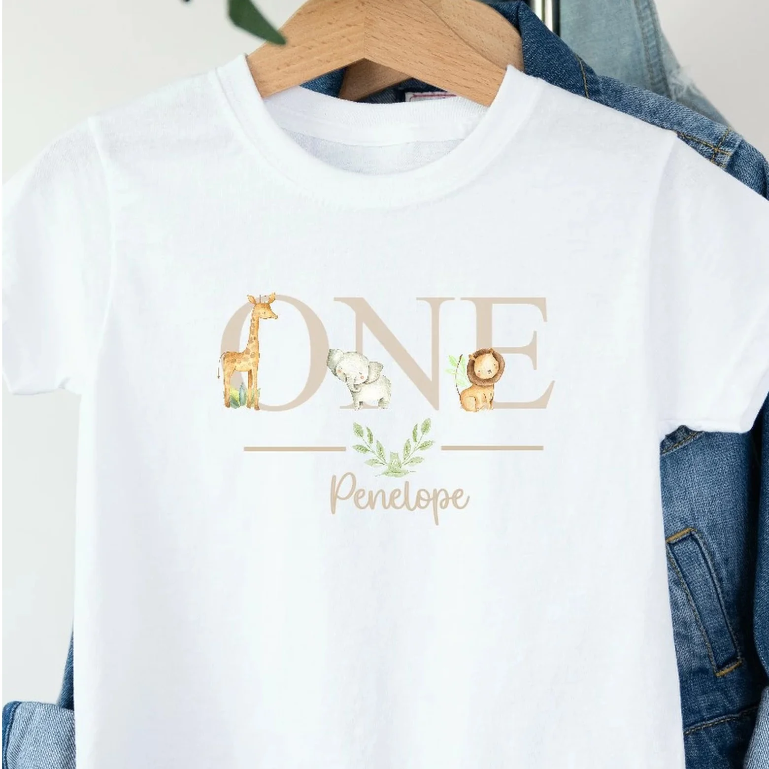 Personalised Beige Jungle Animals Any Age Birthday T-shirt - Image 4