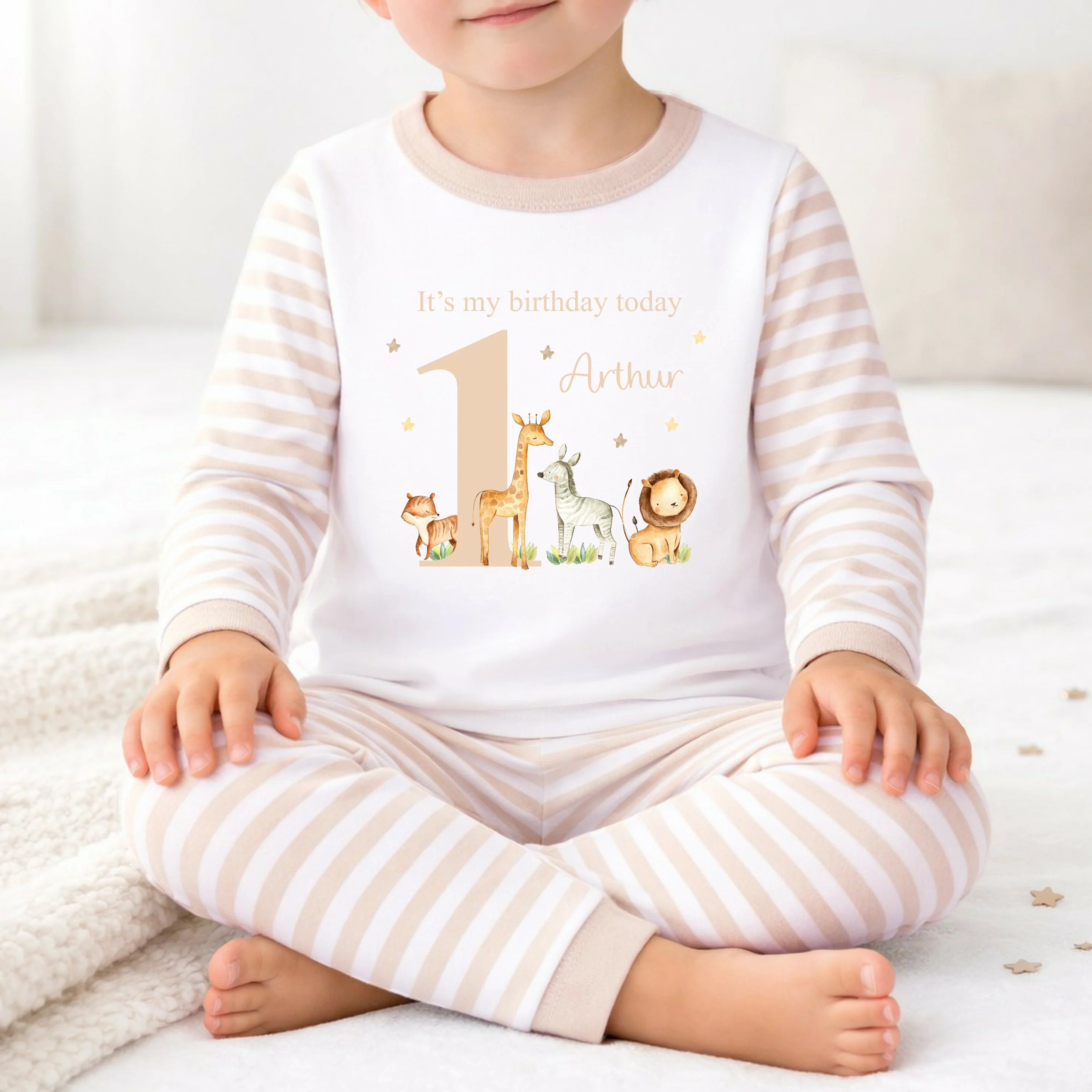 Personalised Beige Jungle Any Age Birthday Pyjamas - Image 4