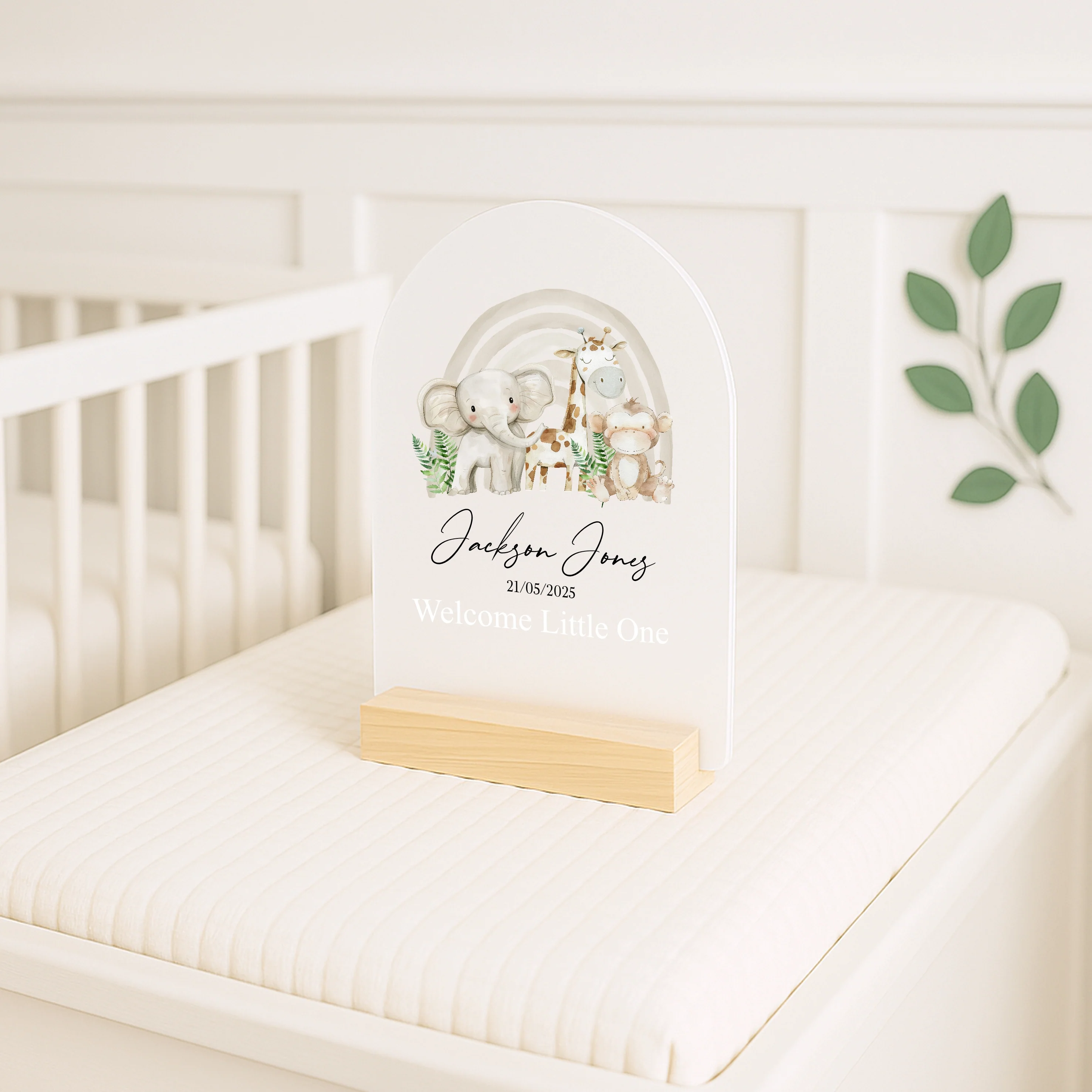 Personalised Beige Jungle Rainbow Birth Stats Plaque - Image 3