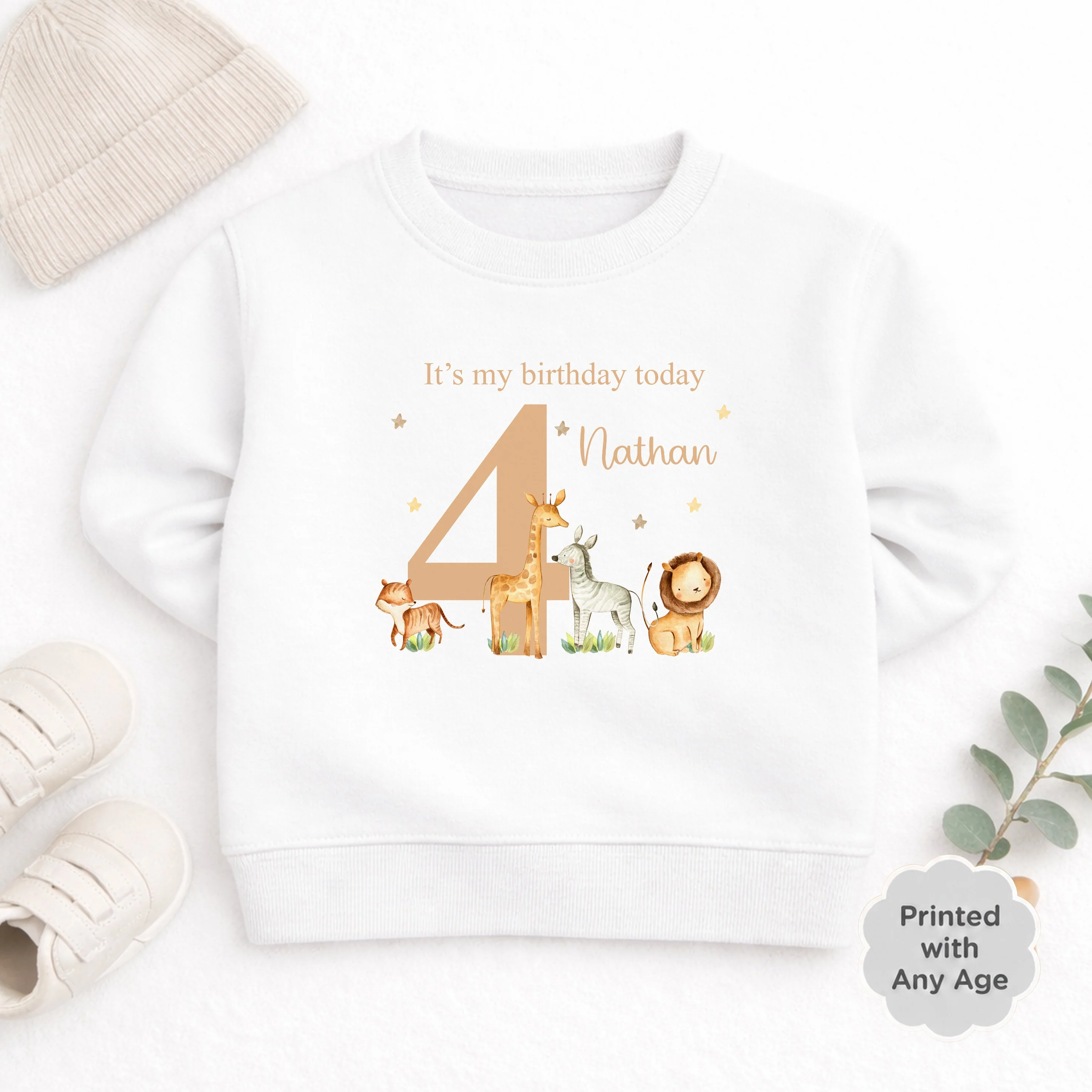 Personalised Beige Jungle Safari Any Age Birthday Sweatshirt