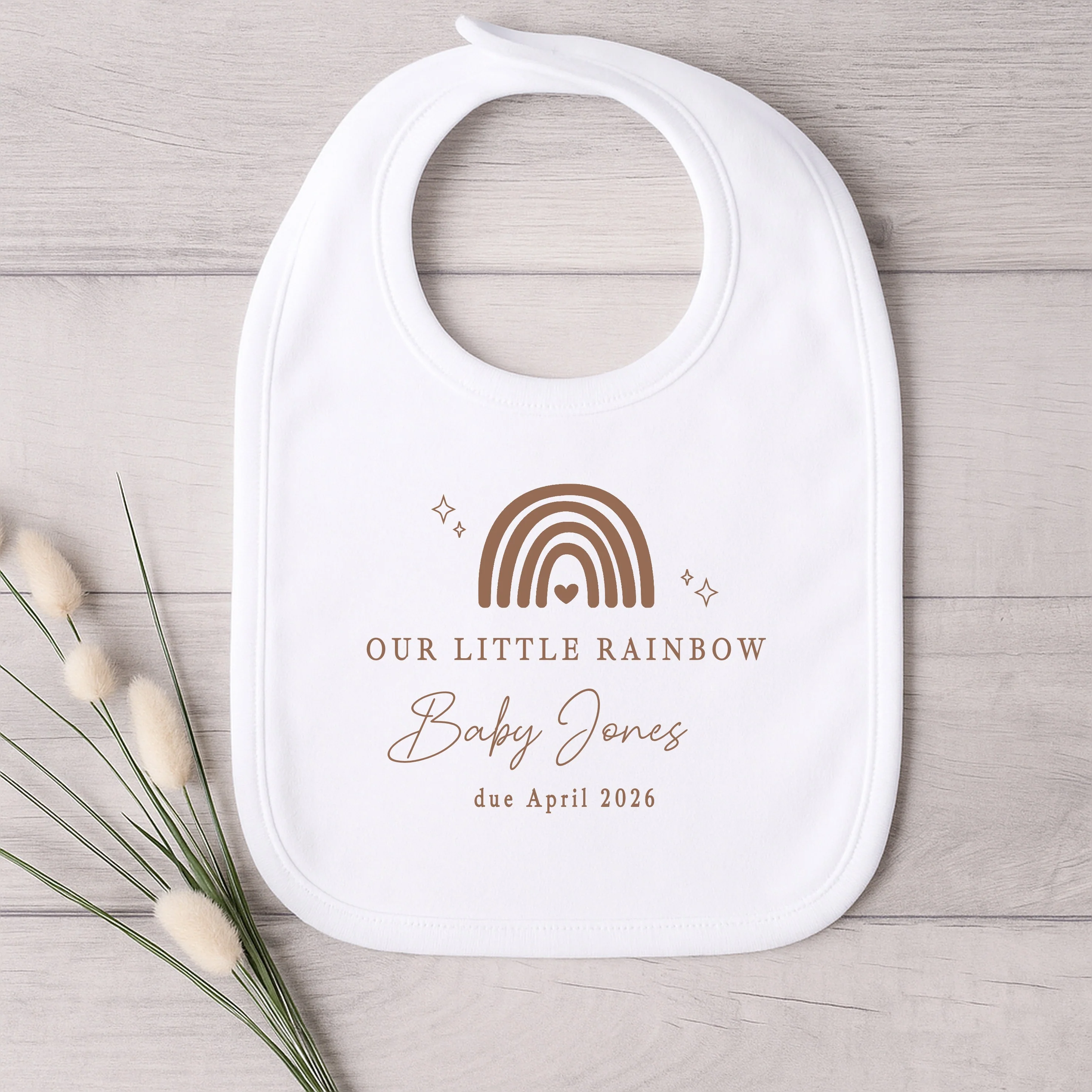 Personalised Beige Our Little Rainbow IVF Baby Announcement Vest - Image 3