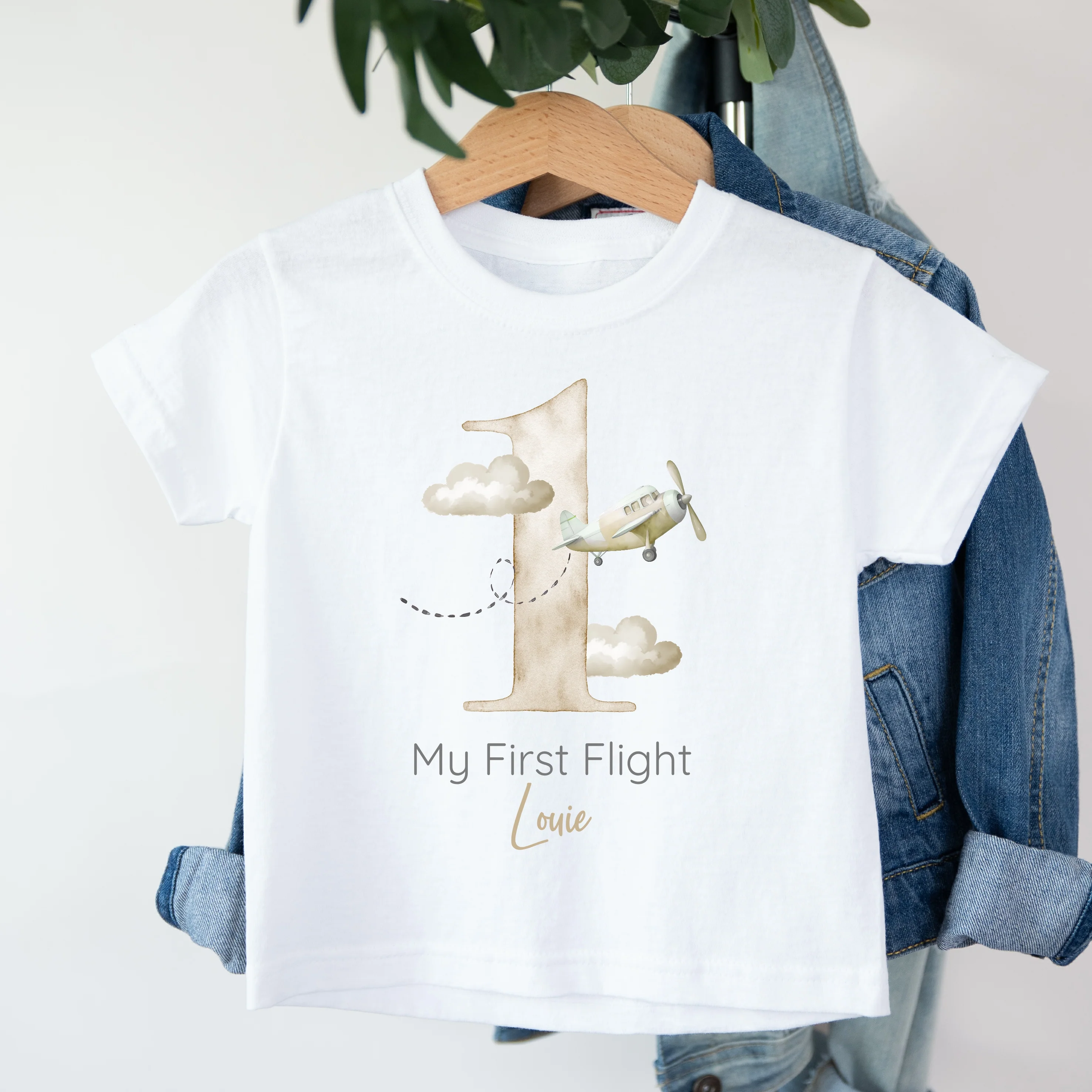Personalised Beige Planes My First Flight Baby Vest/T-shirt - Image 3