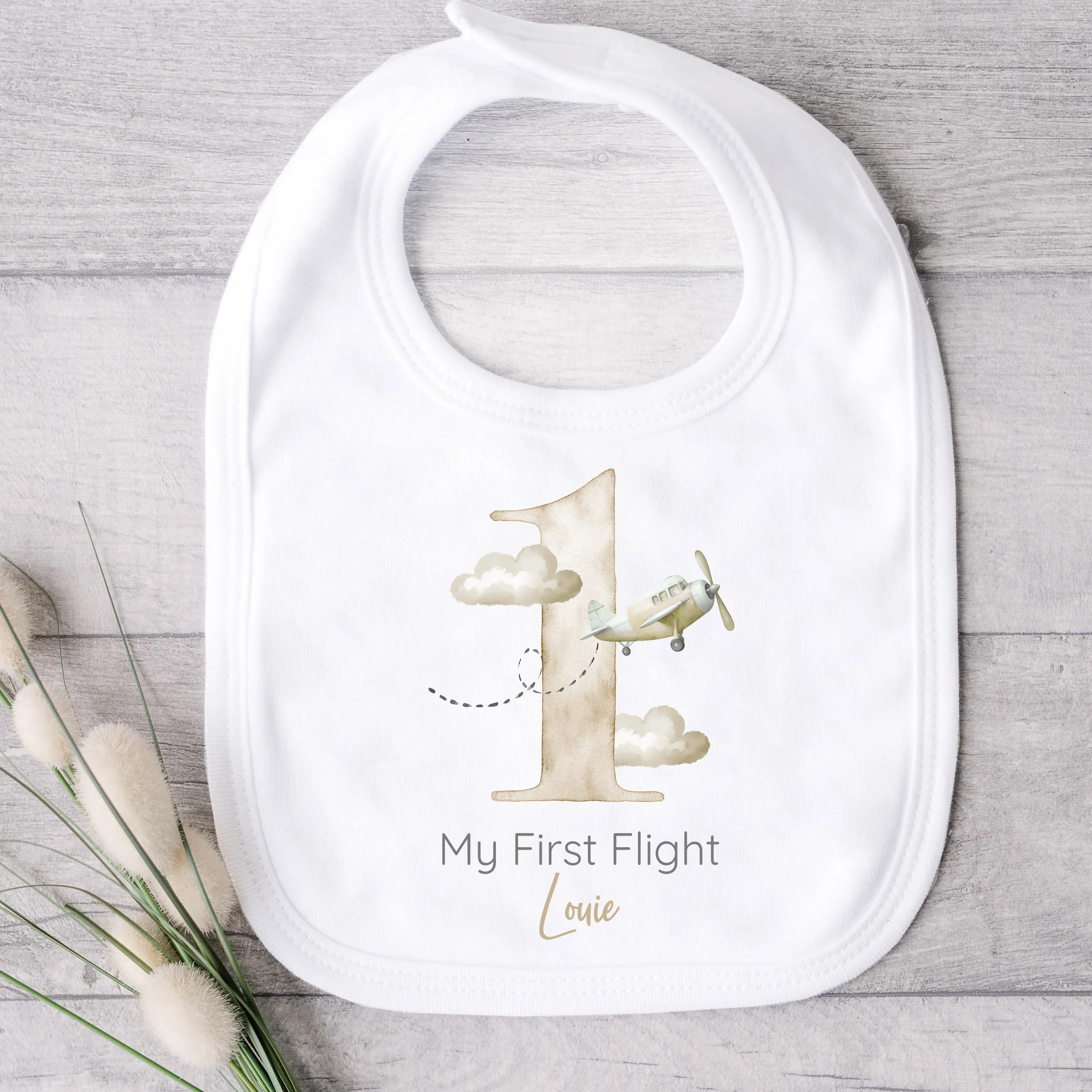 Personalised Beige Planes My First Flight Baby Vest/T-shirt - Image 4