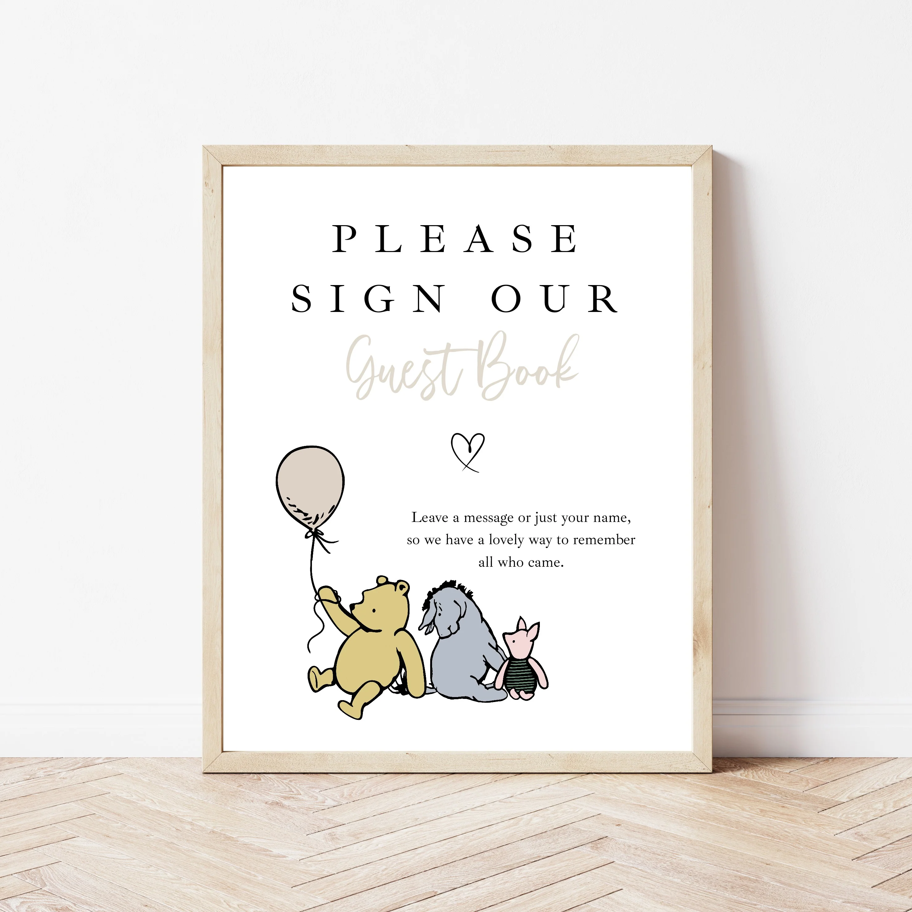 Personalised Beige Pooh Bear Any Age Birthday Party Guest Book - Image 5