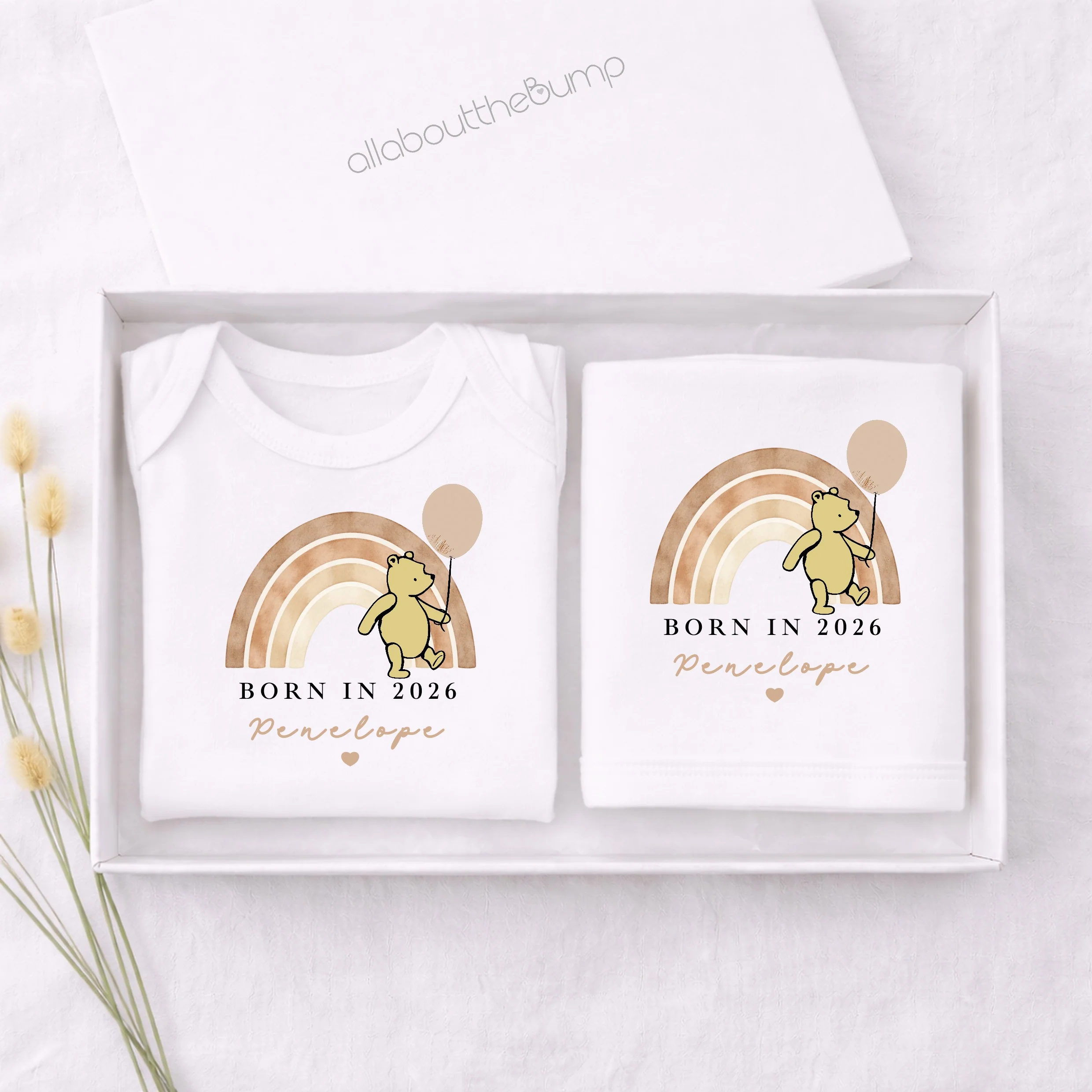 Personalised Beige Pooh Born in 2026 Hamper Gift Set