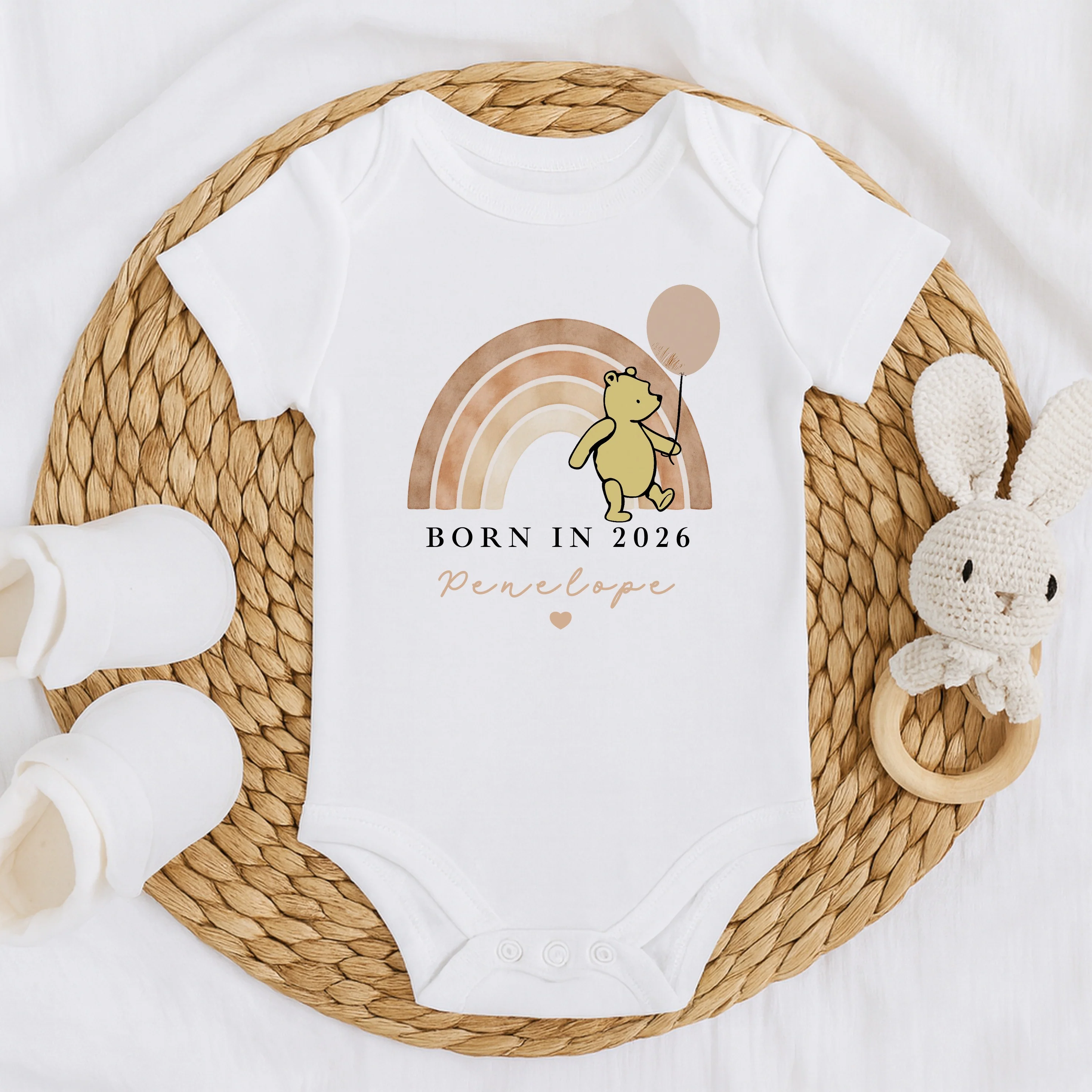 Personalised Beige Pooh Born in 2026 Hamper Gift Set - Image 3