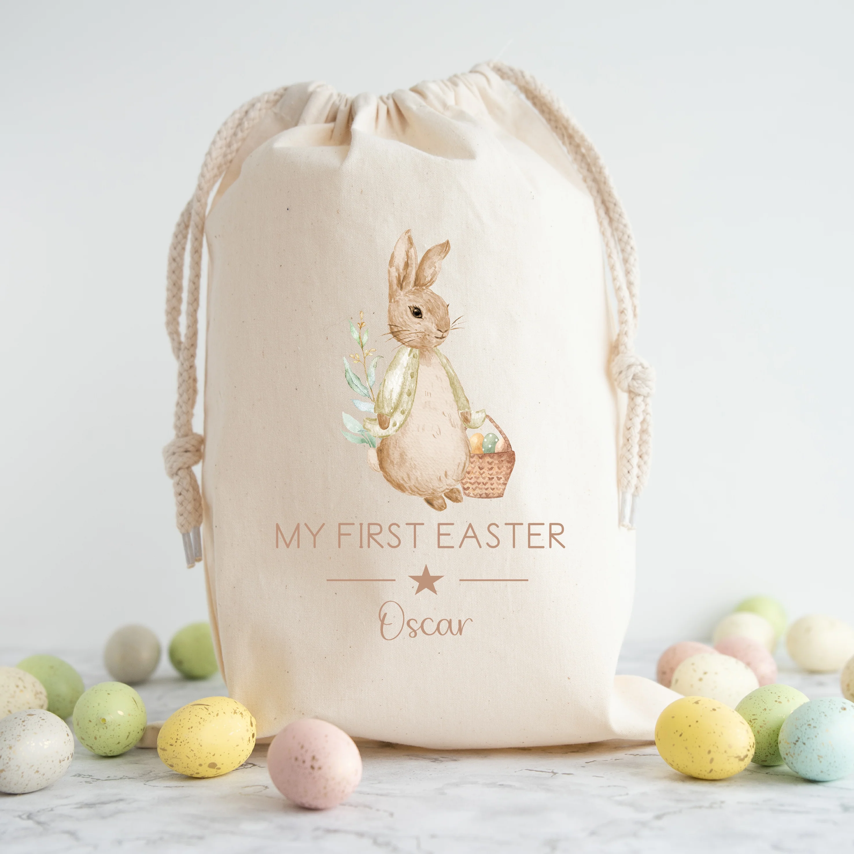 Personalised Beige Rabbit Happy Easter Treat Bag - Image 4