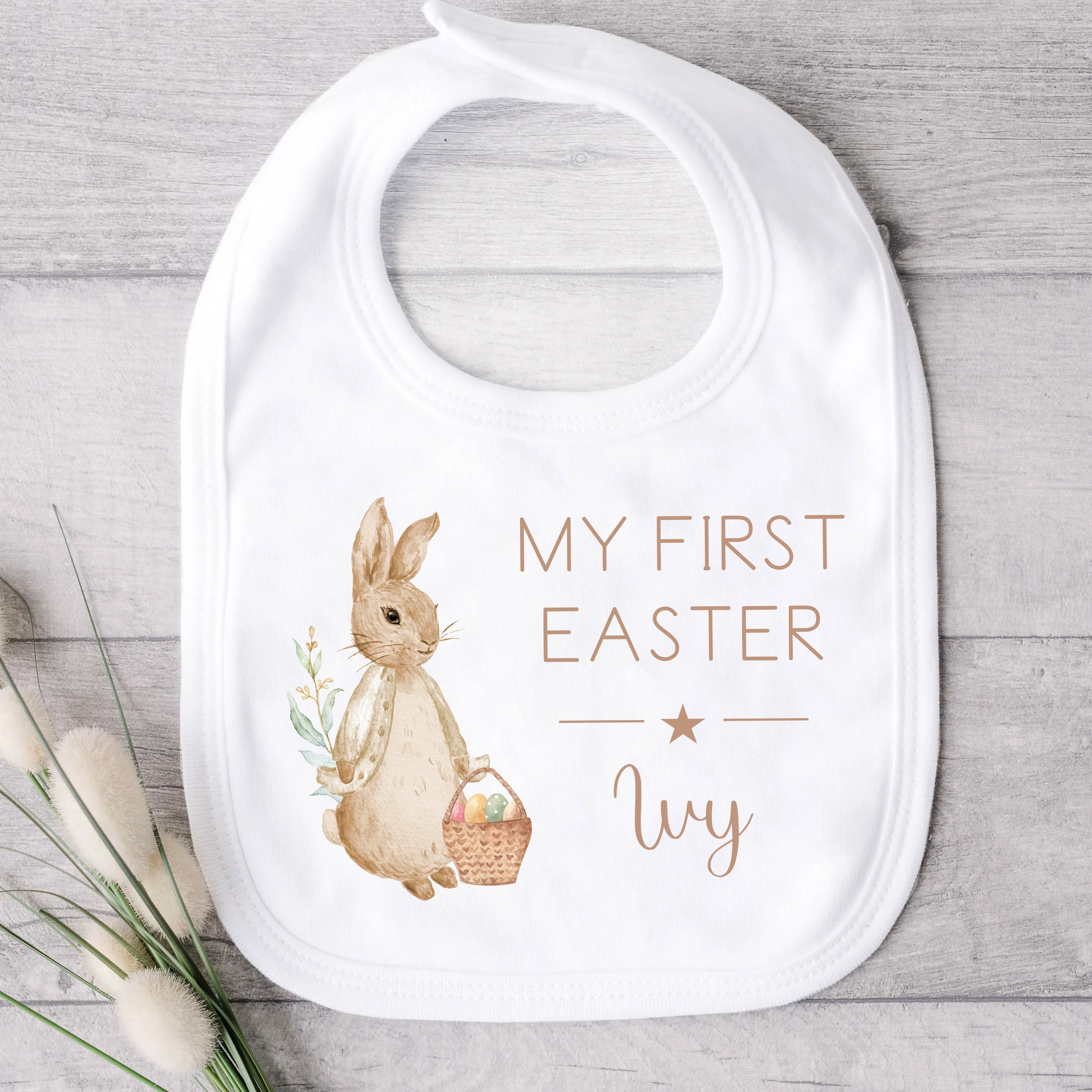 Personalised Beige Rabbit My First Easter White Babygrow/Vest - Image 3