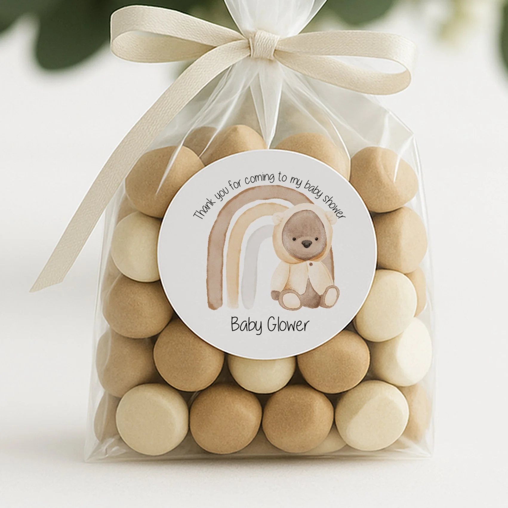 Personalised Beige Rainbow Baby Shower Stickers