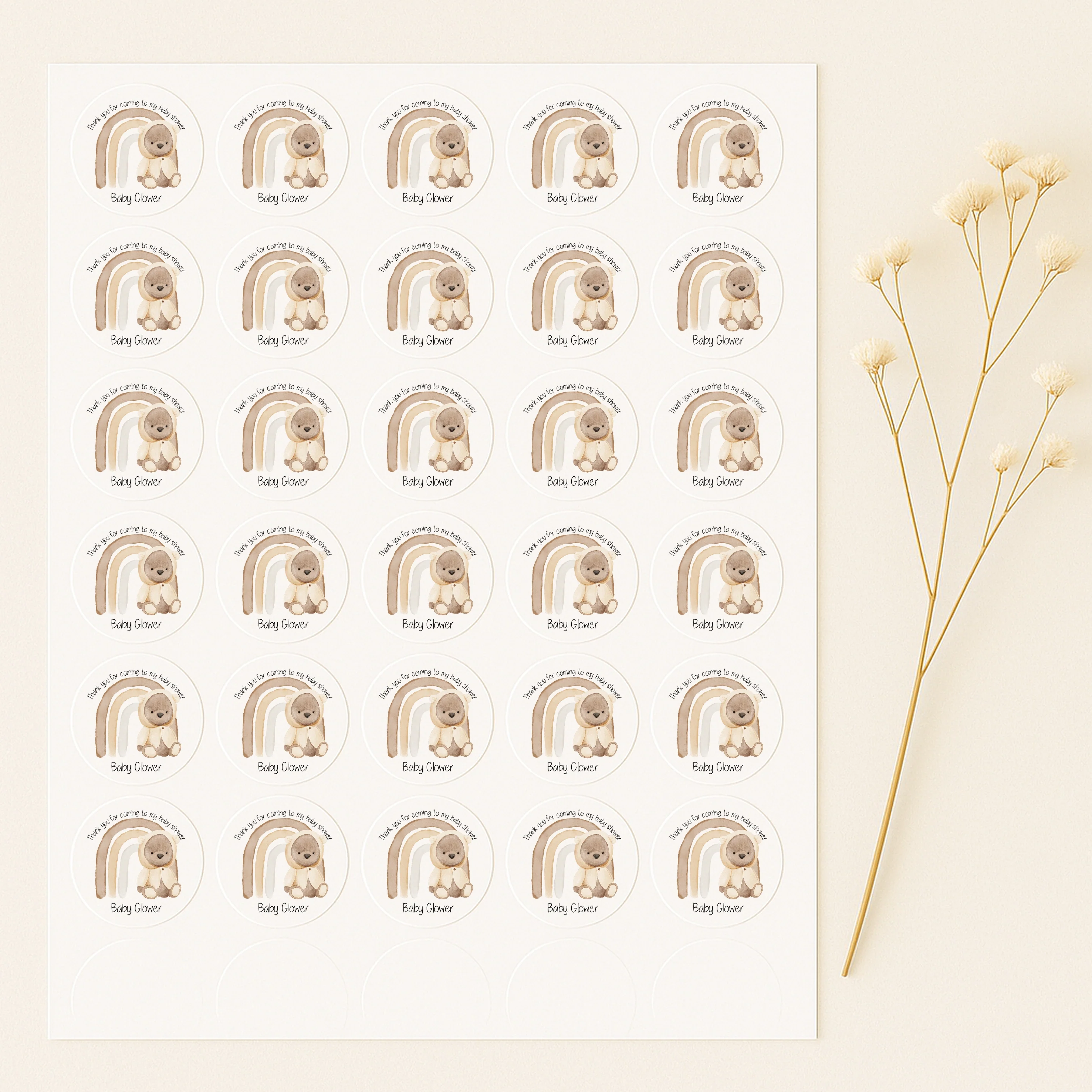 Personalised Beige Rainbow Baby Shower Stickers - Image 3
