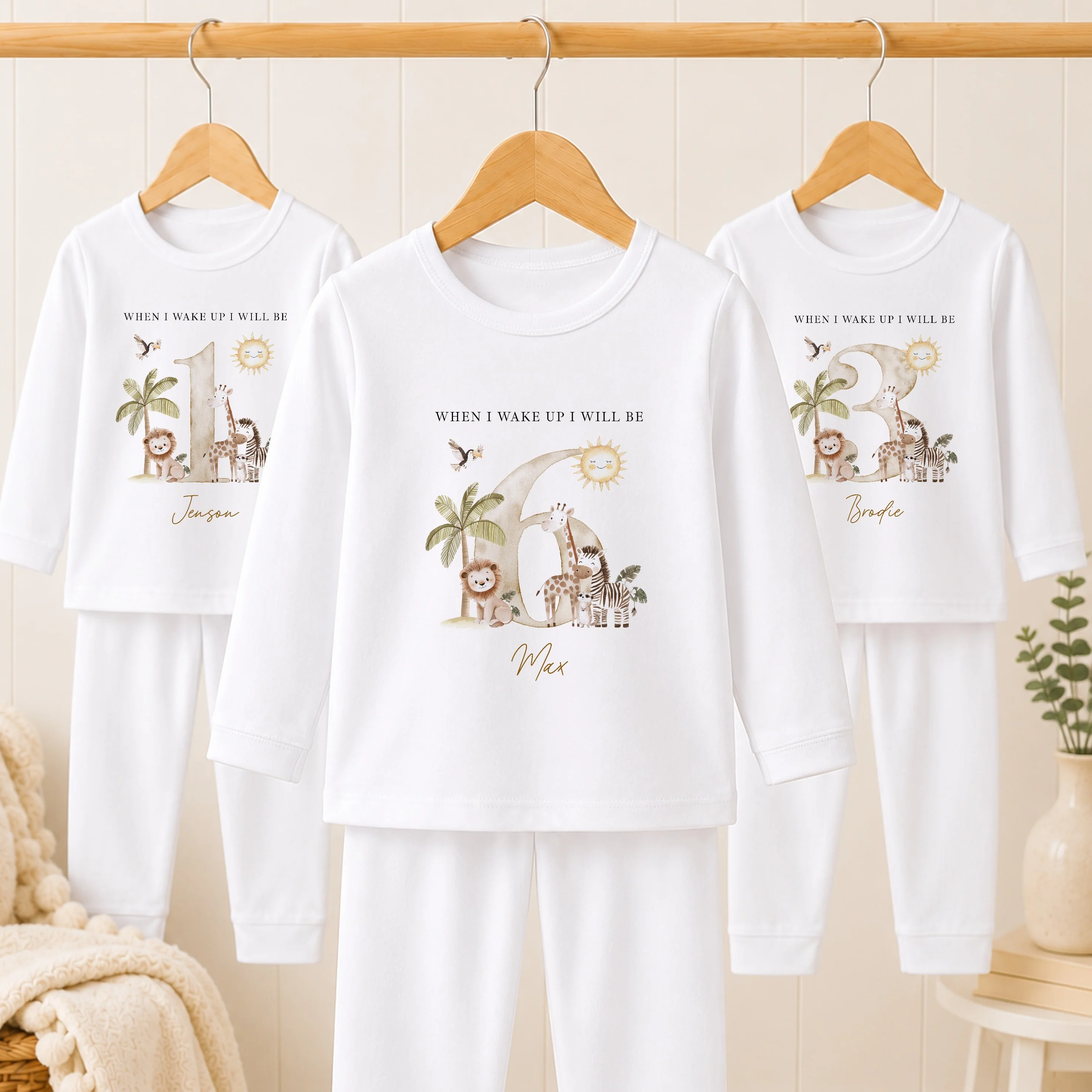 Personalised Beige Safari Any Age Birthday Pyjamas - Image 3
