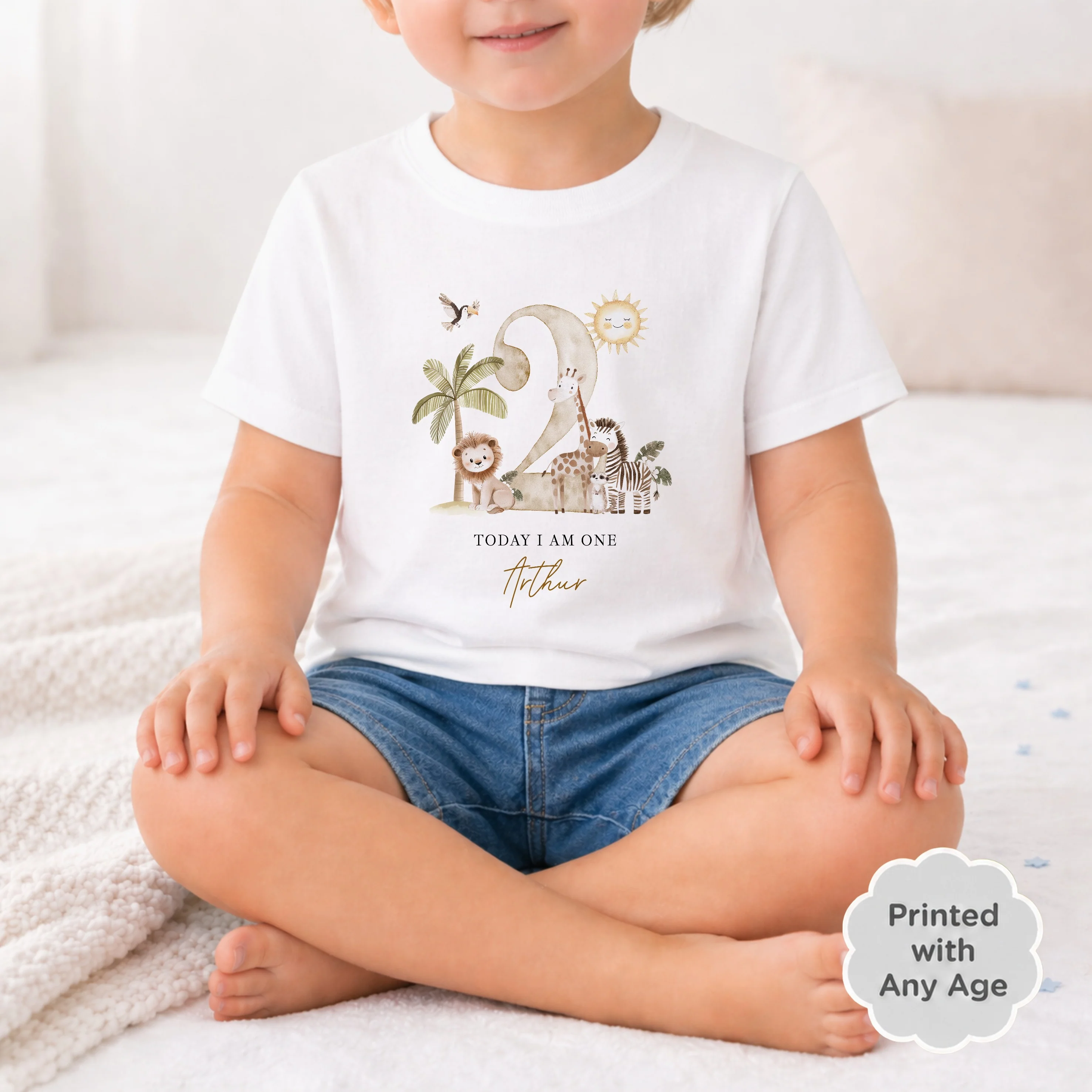 Personalised Beige Safari Any Age Birthday T-Shirt