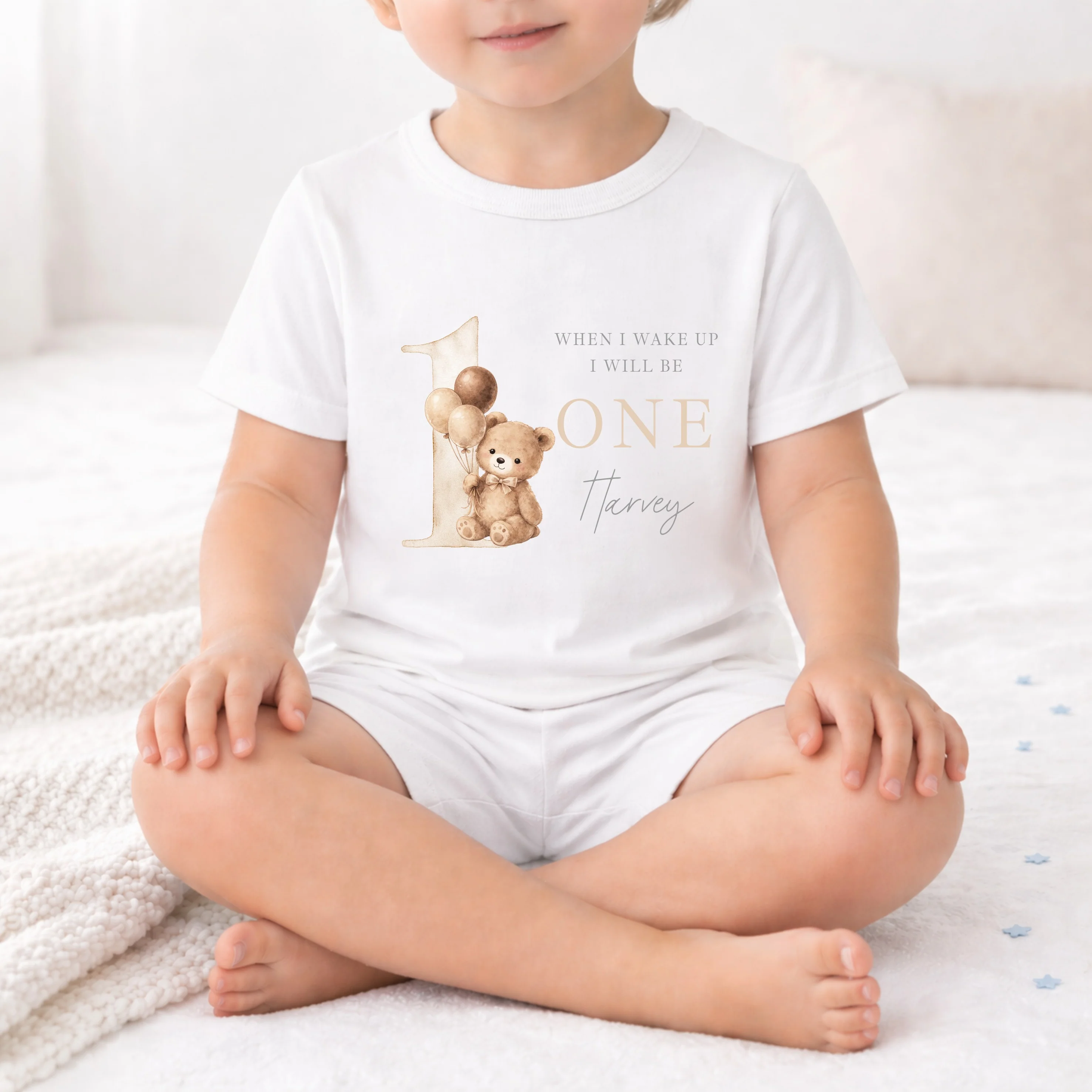 Personalised Beige Teddy Any Age Short Sleeve Birthday Pyjamas - Image 3