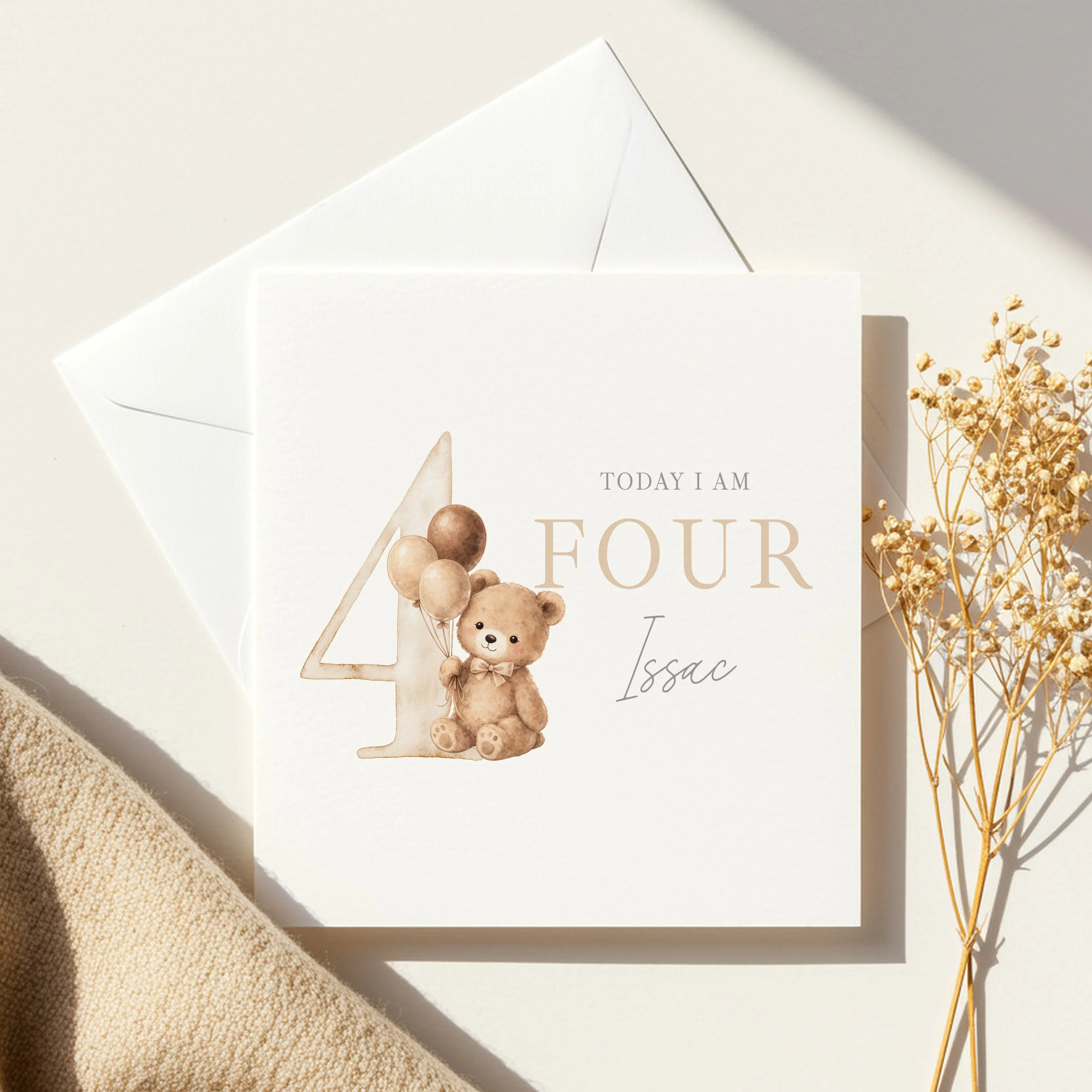 Personalised Beige Teddy Bear Any Age Birthday Card - Image 2