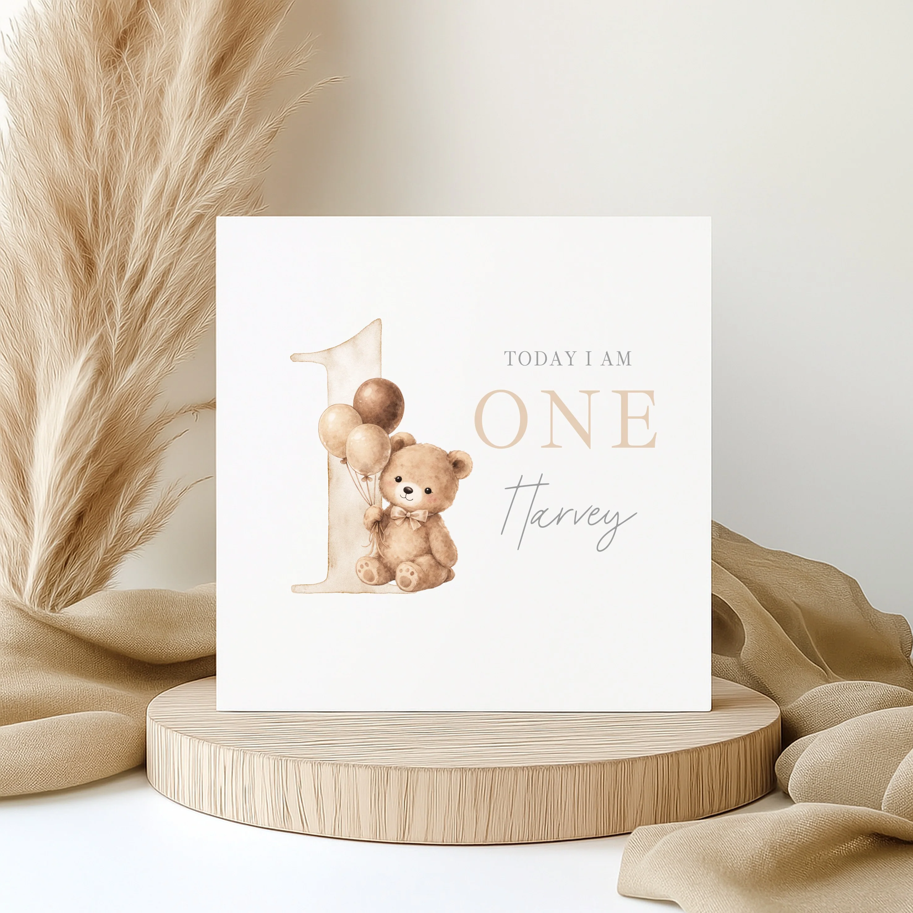 Personalised Beige Teddy Bear First Birthday Card - Image 5