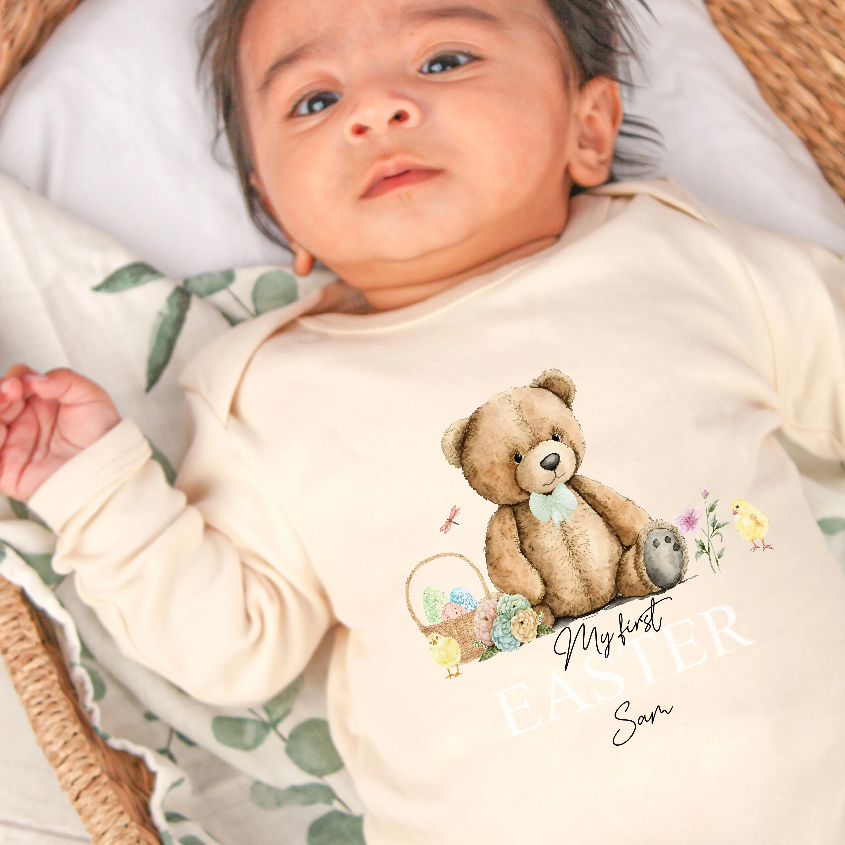 Personalised Beige Teddy Bear My First Easter Babygrow/Vest - Image 2