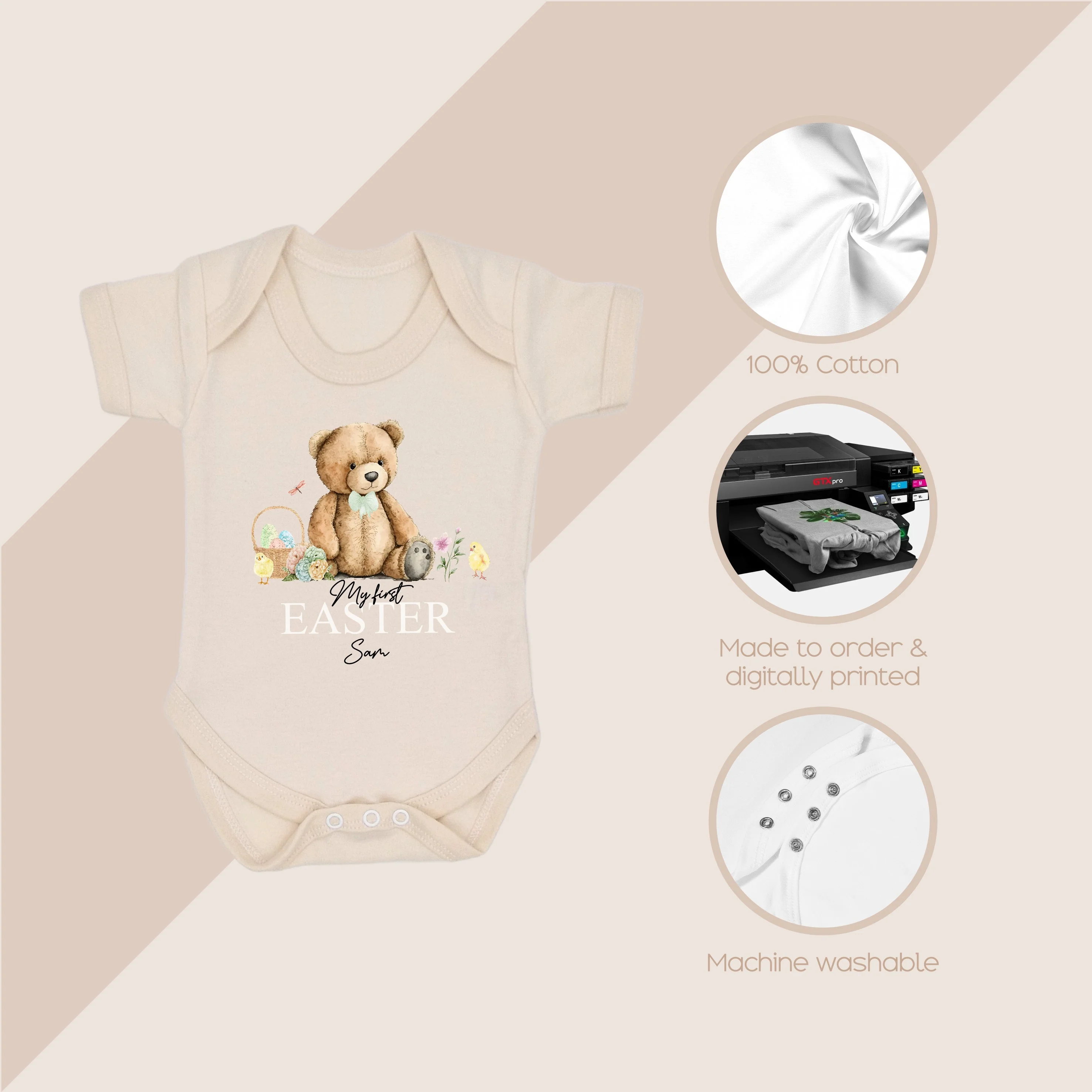 Personalised Beige Teddy Bear My First Easter Babygrow/Vest - Image 3
