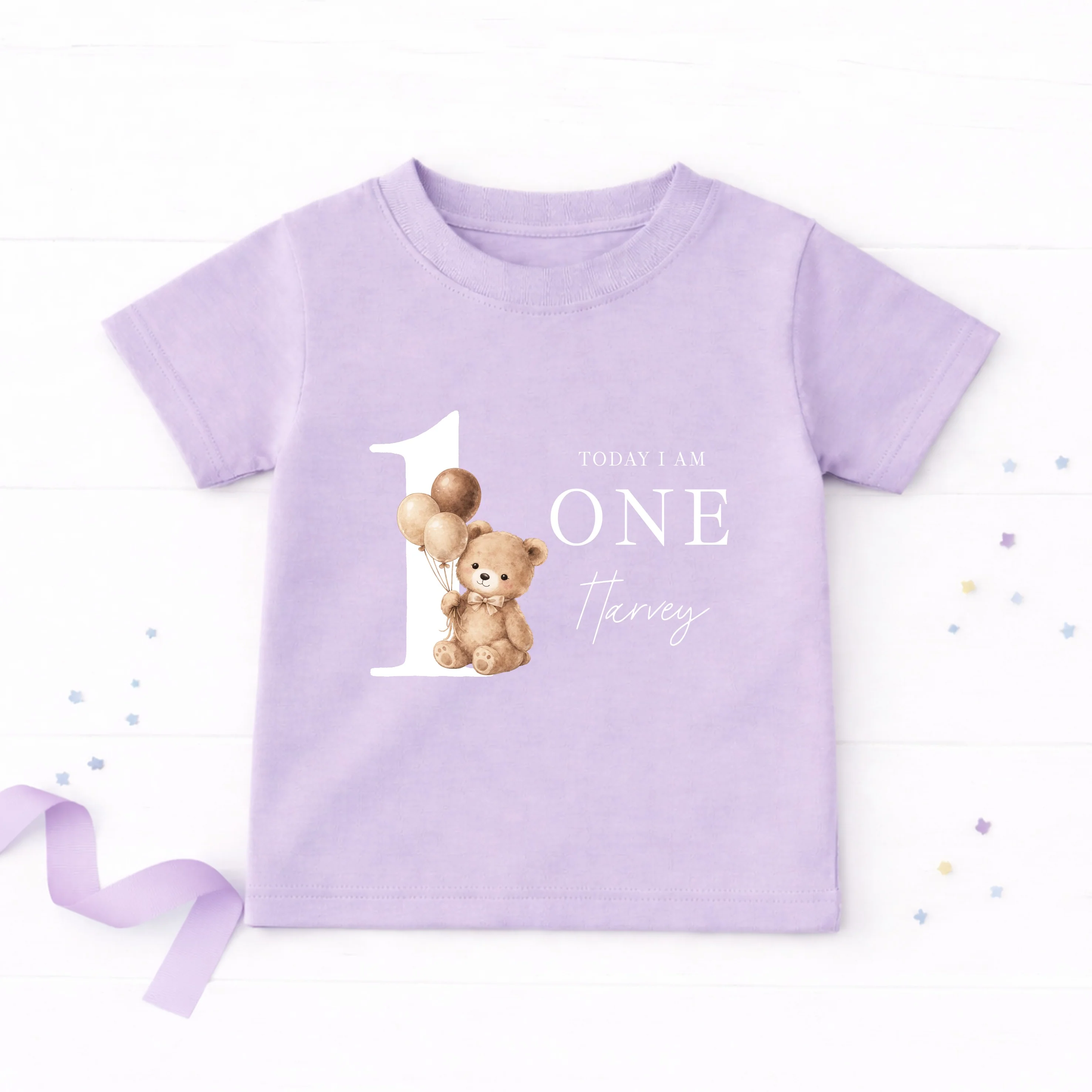 Personalised Beige Teddy Bear Today I am One First Birthday T-Shirt - Image 3