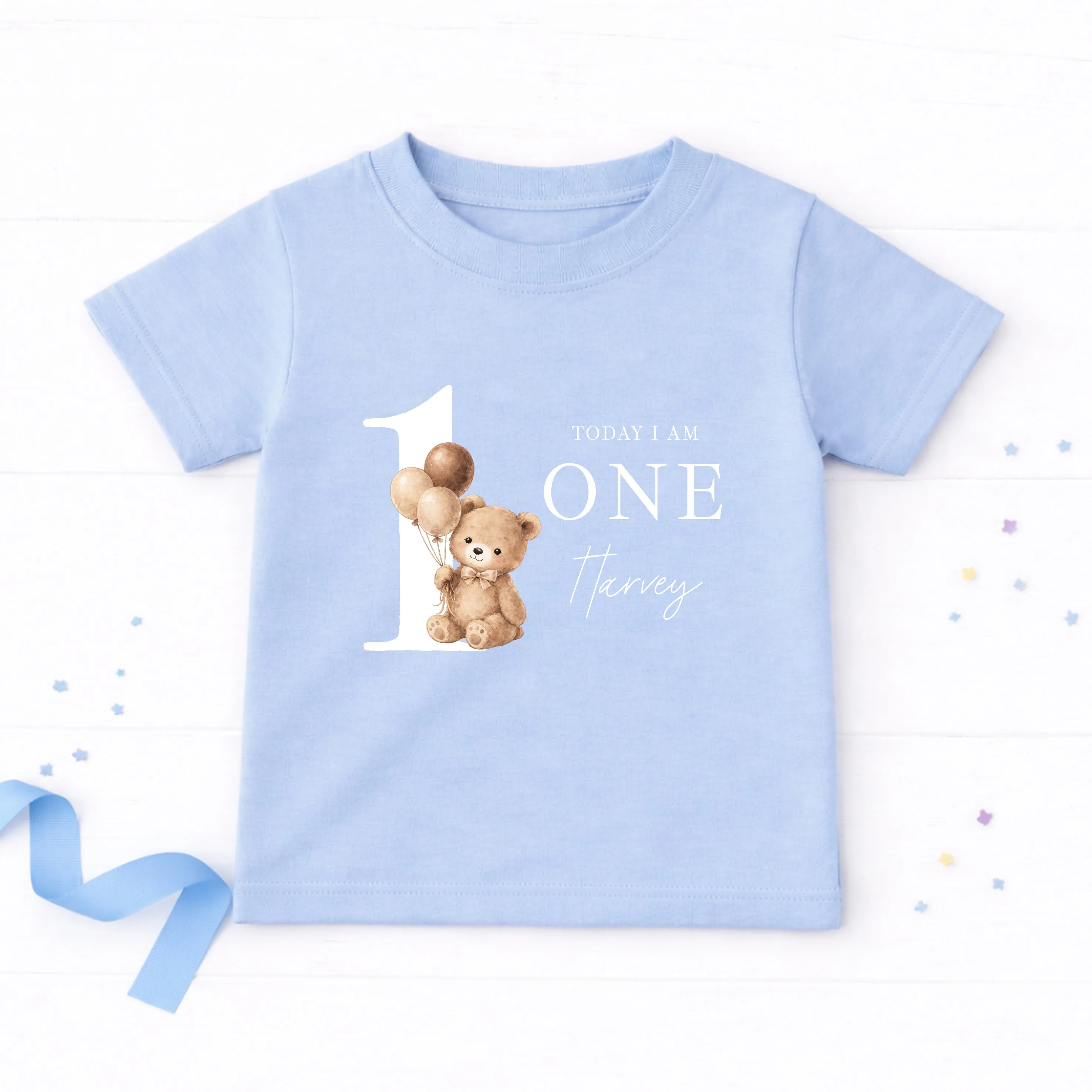 Personalised Beige Teddy Bear Today I am One First Birthday T-Shirt - Image 5