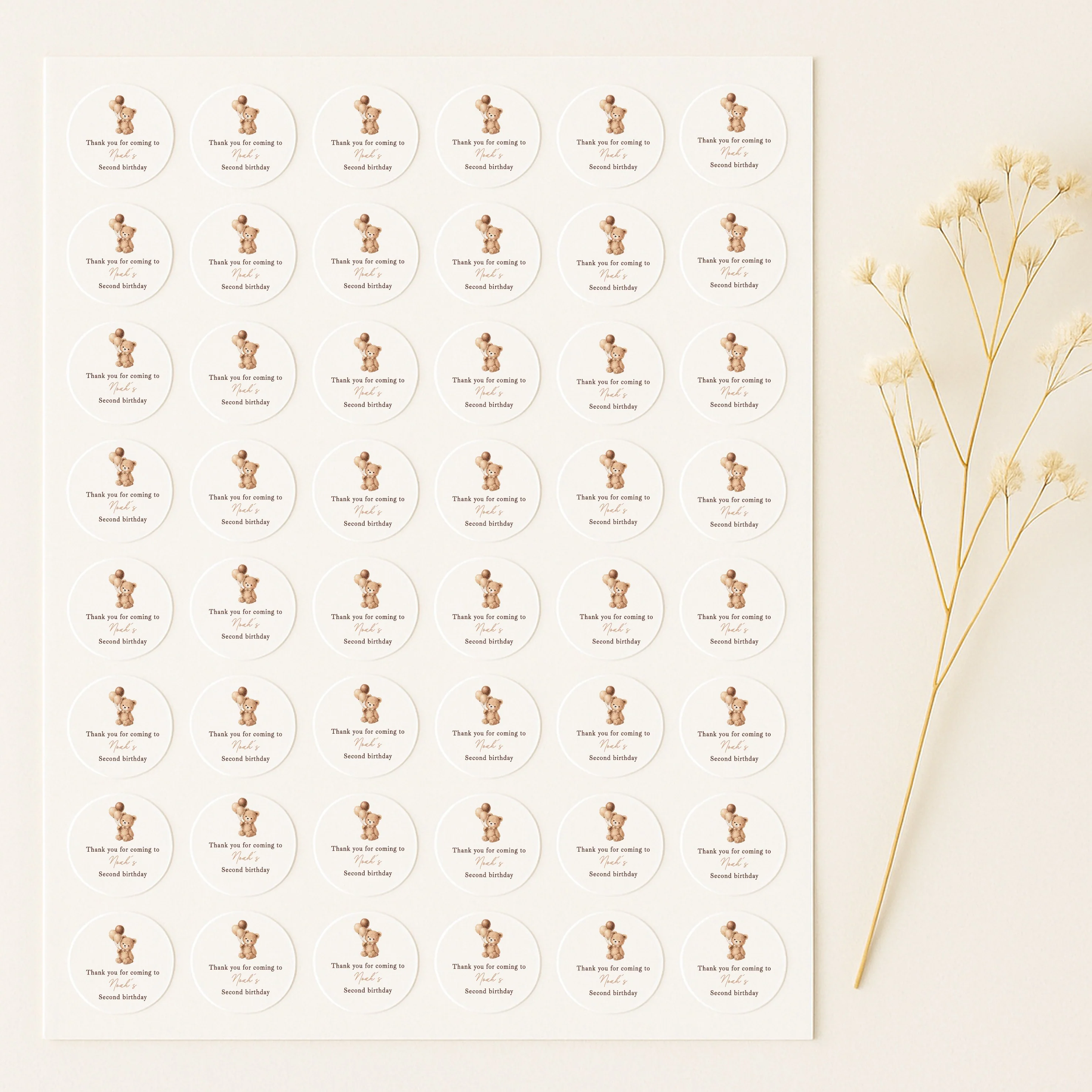 Personalised Beige Teddy Birthday Stickers - Image 4