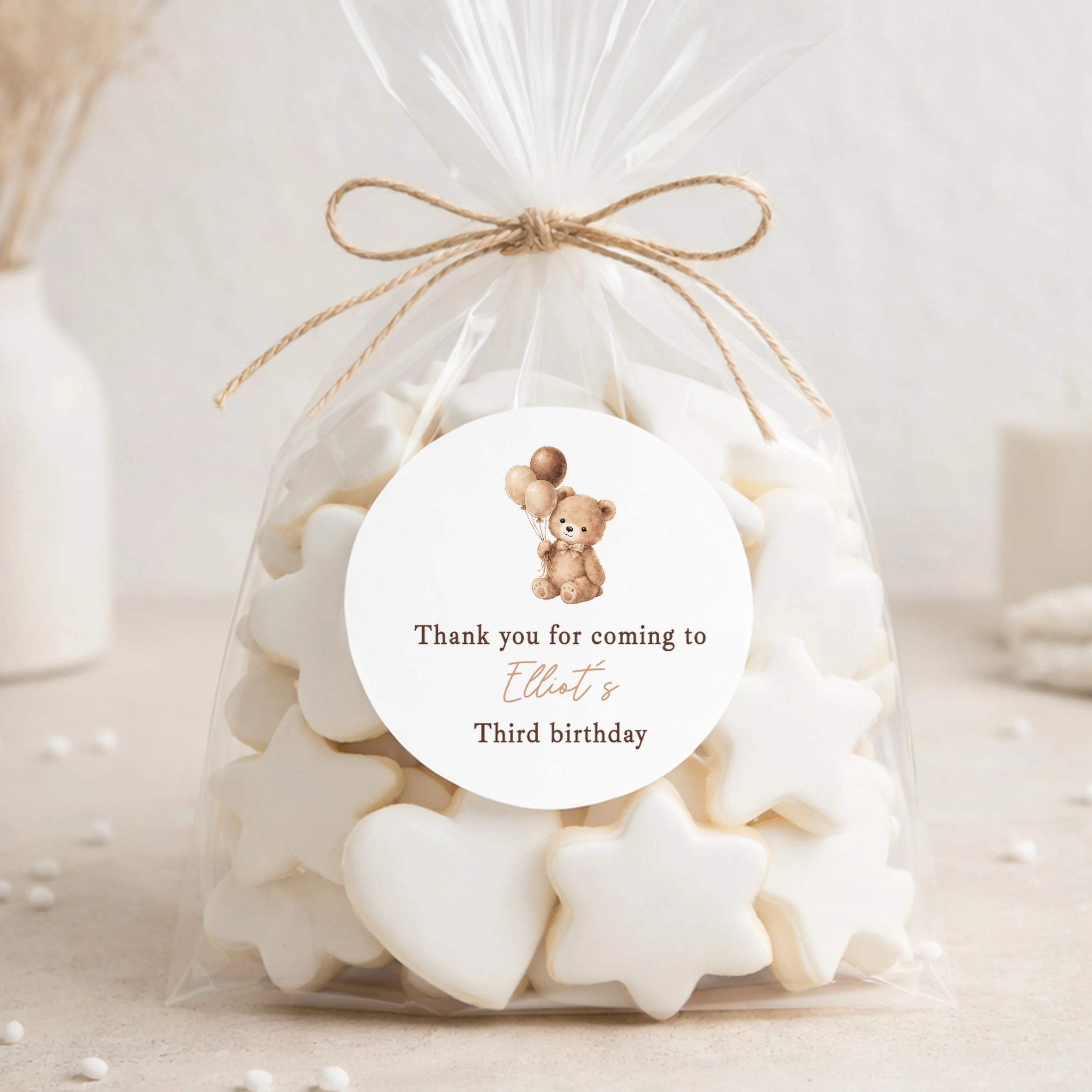 Personalised Beige Teddy Birthday Stickers - Image 5