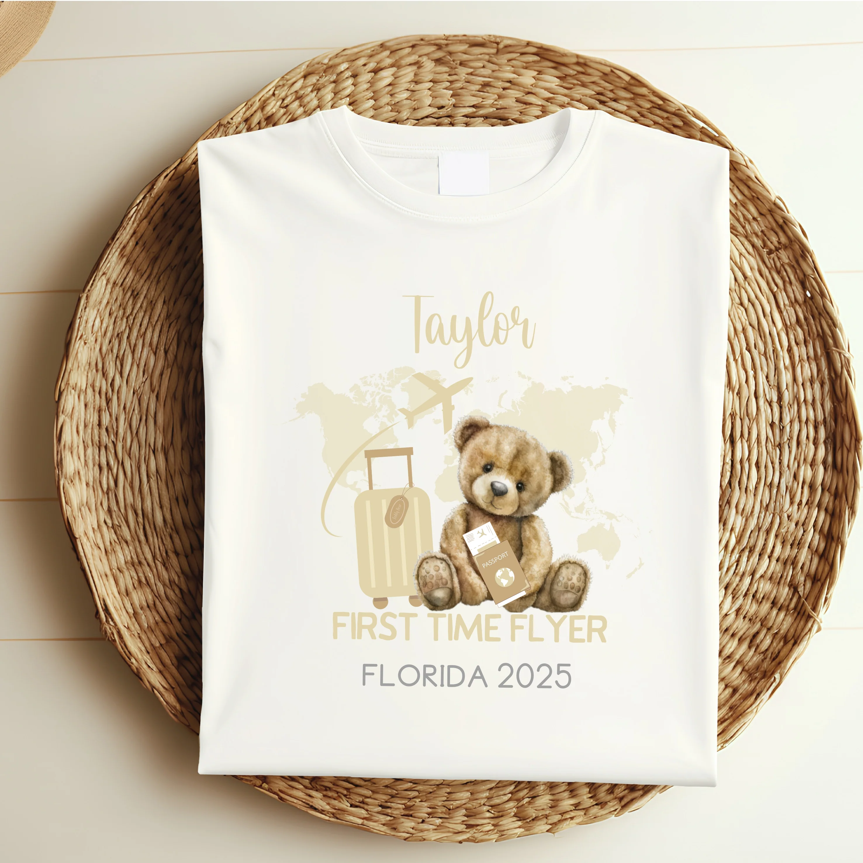Personalised Beige Teddy First Time Flyer Baby Vest/T-shirt - Image 3