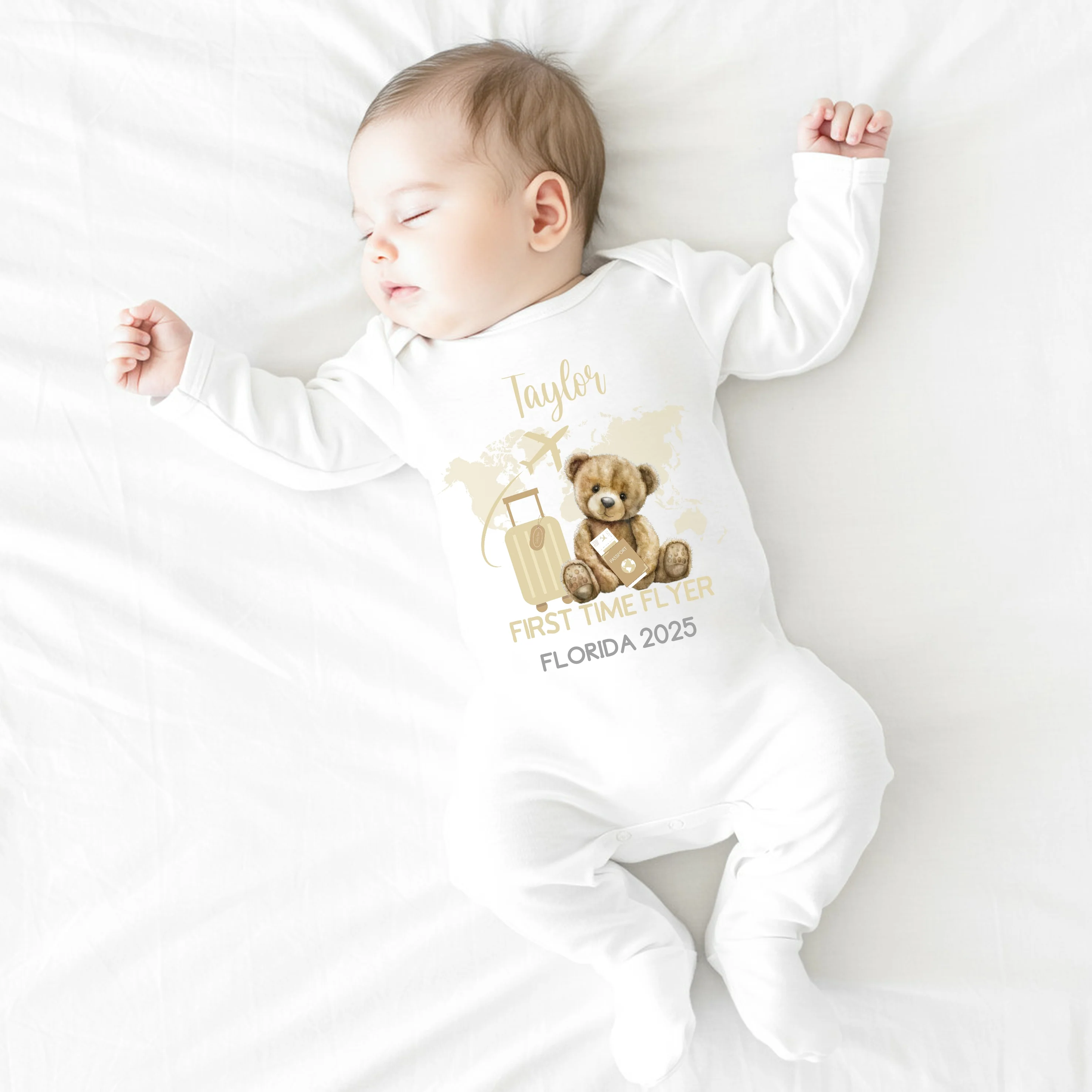 Personalised Beige Teddy First Time Flyer Baby Vest/T-shirt - Image 5