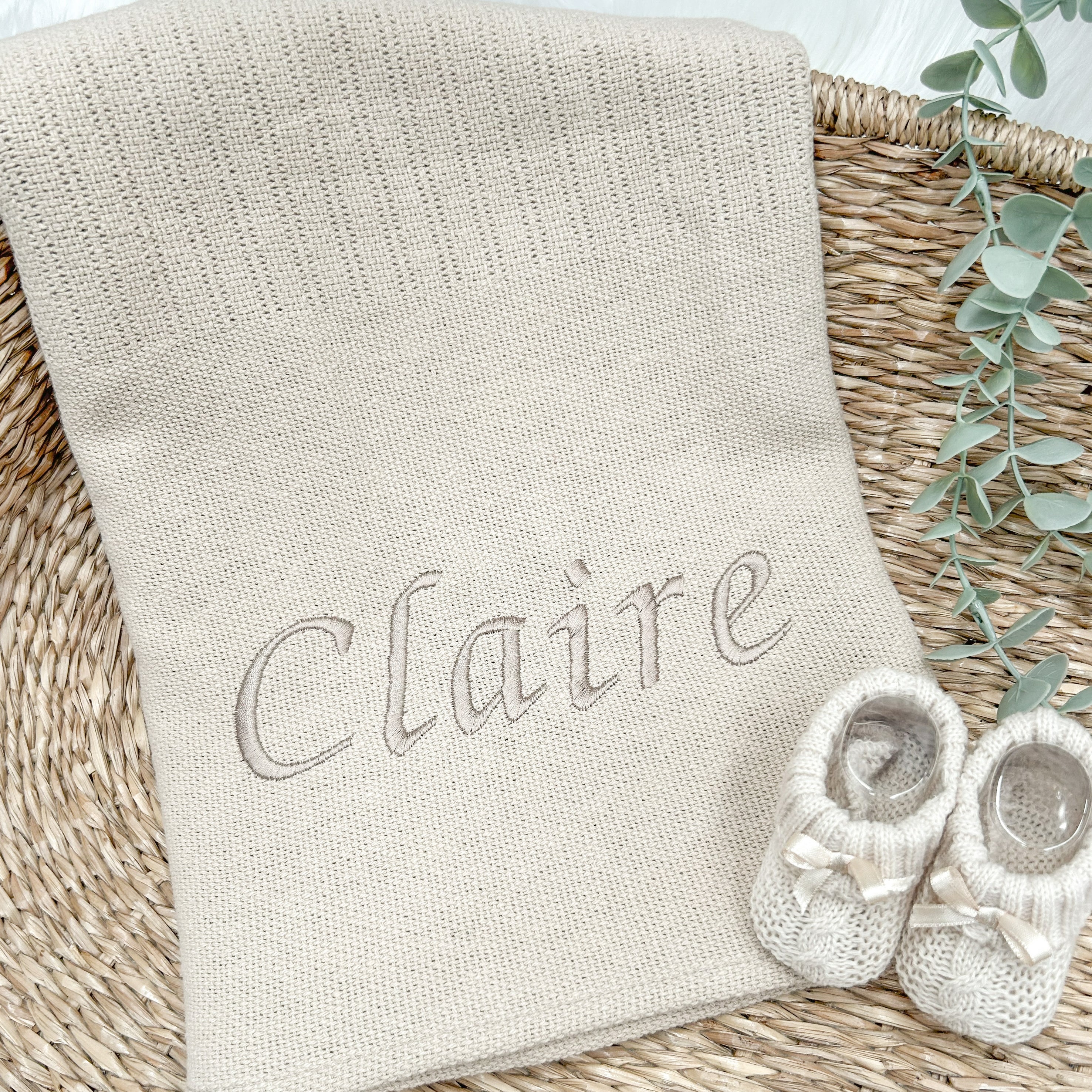 Personalised Beige or White Baby Cellular Blanket