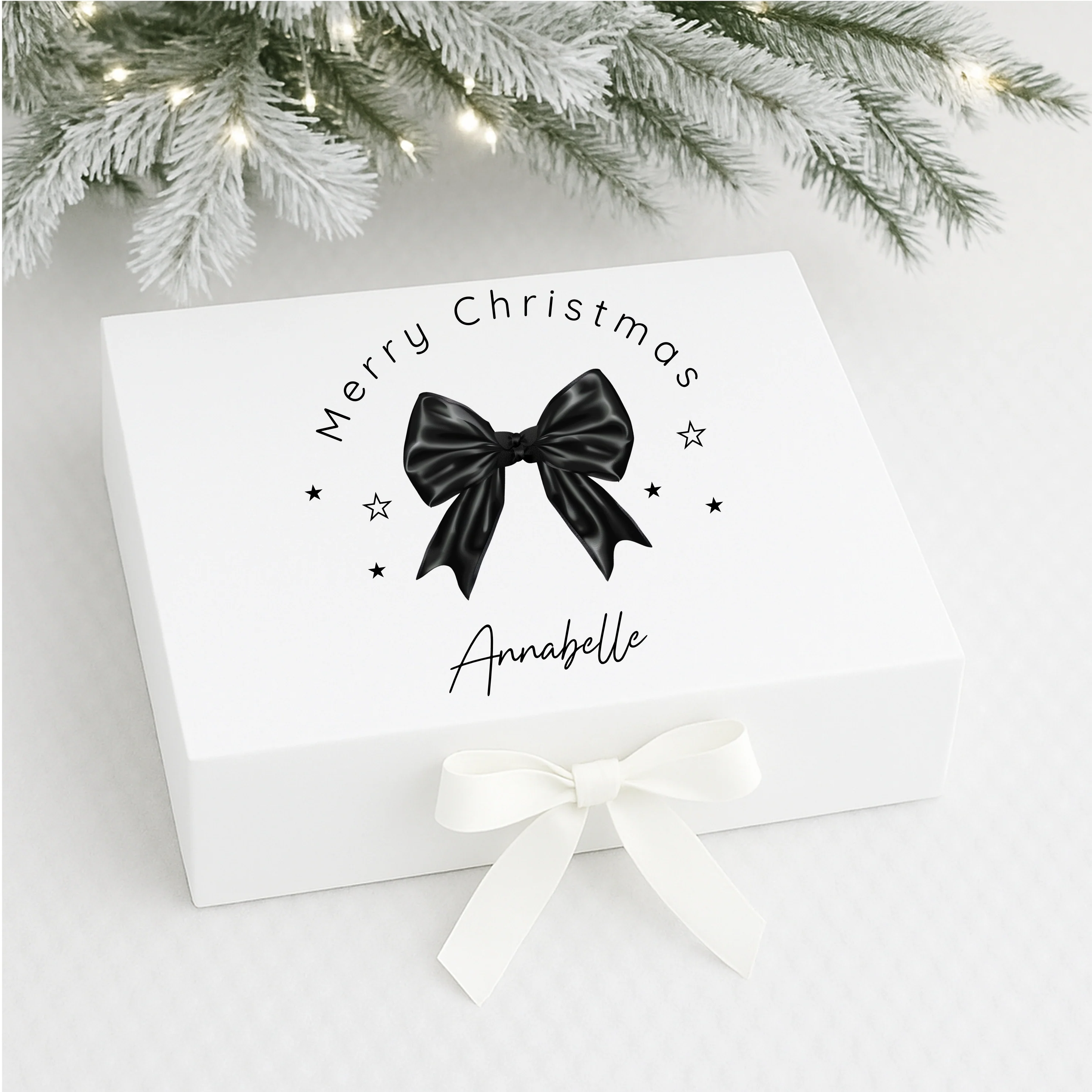 Personalised Black Bow Merry Christmas Eve Box