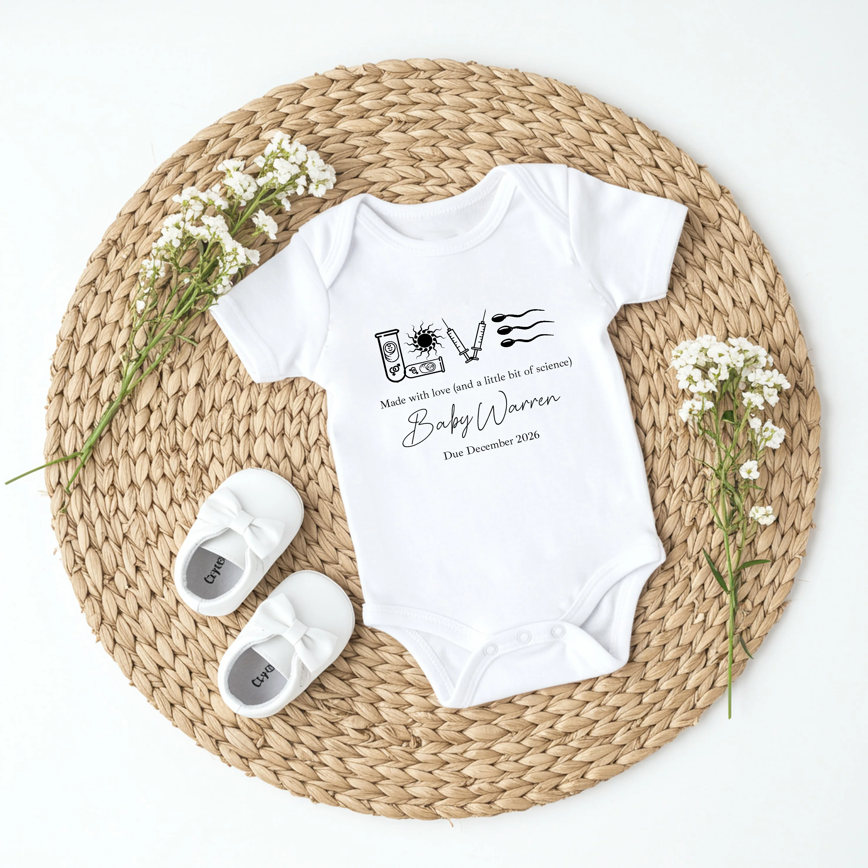Personalised Black Made With Love And Science IVF Baby Announcement Vest - Image 2